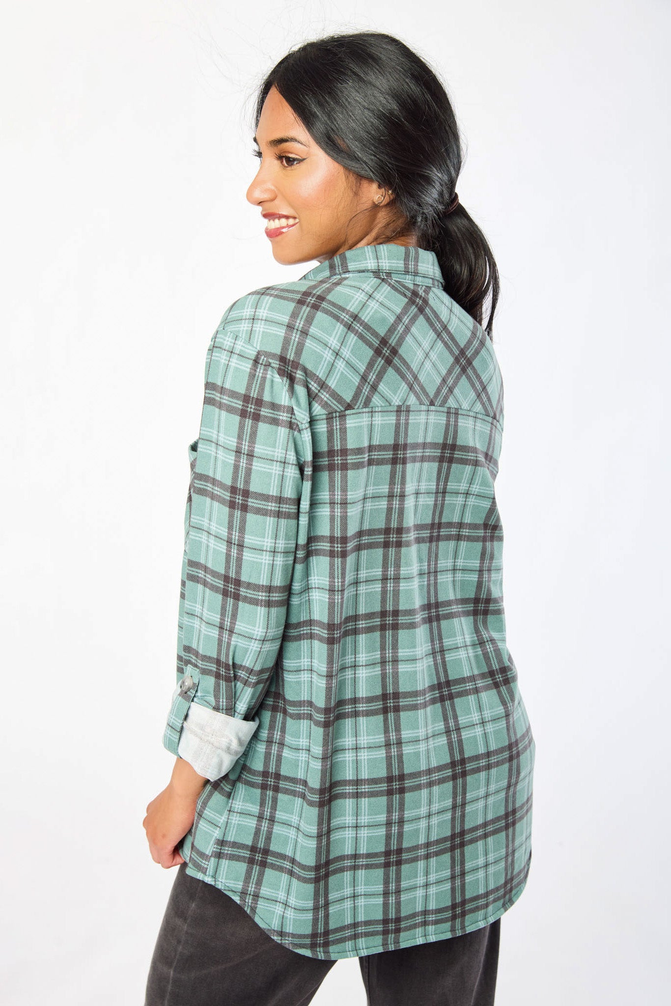 Plaid Roll-Up Knit Shirt