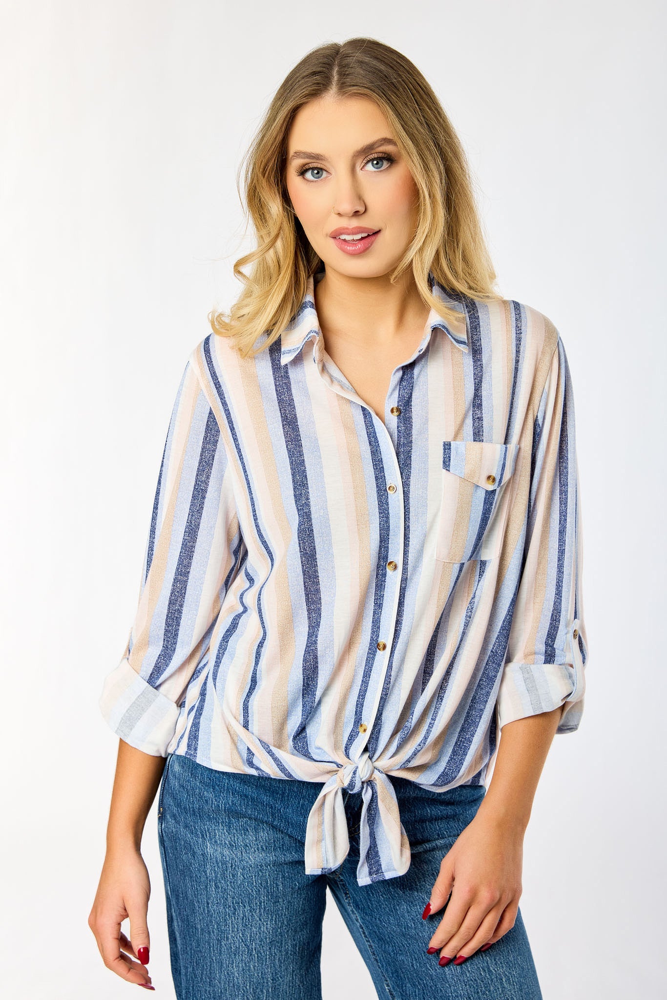 Multicolour Stripe Tie-Front Top