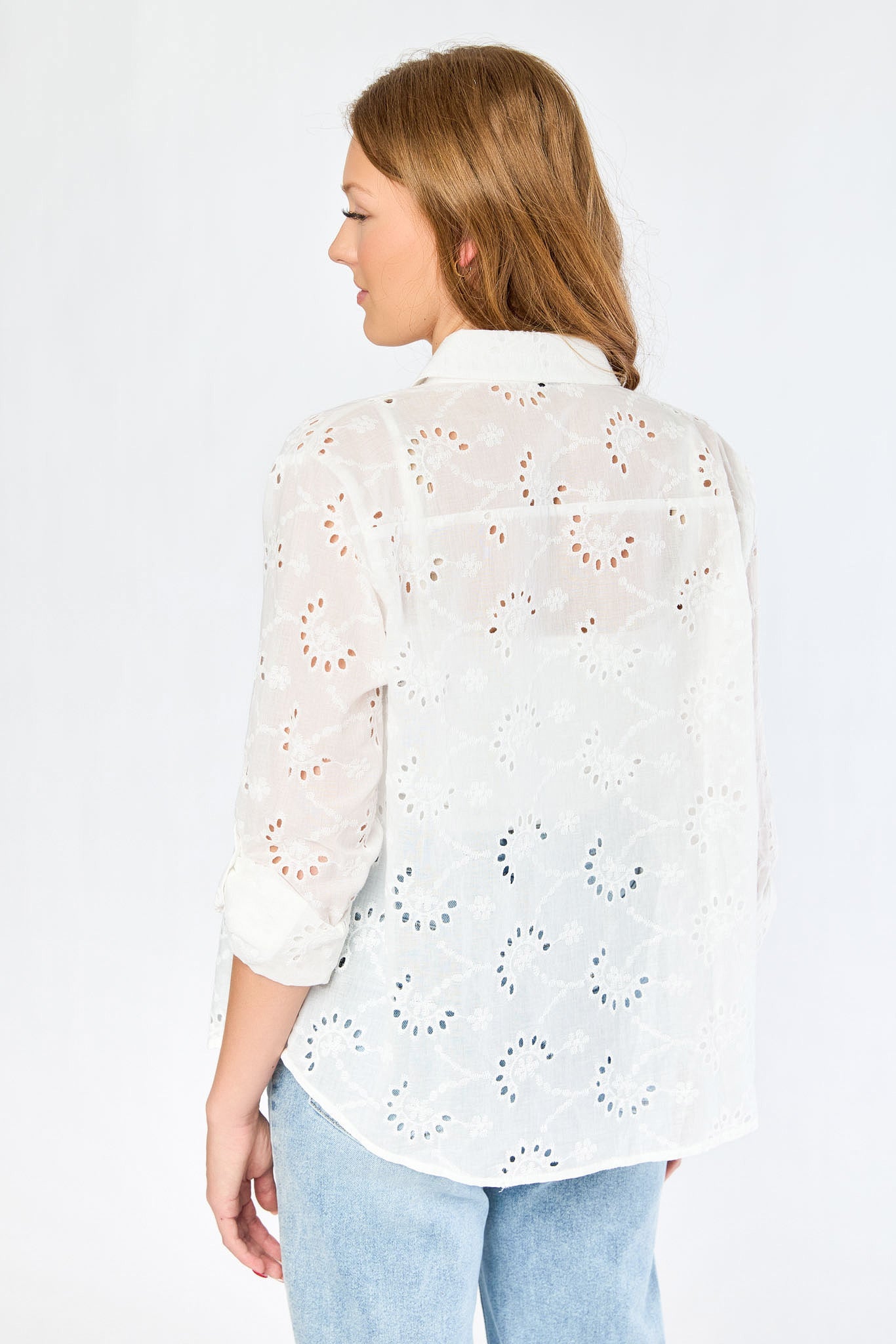 Eyelet Roll-Sleeve Shirt