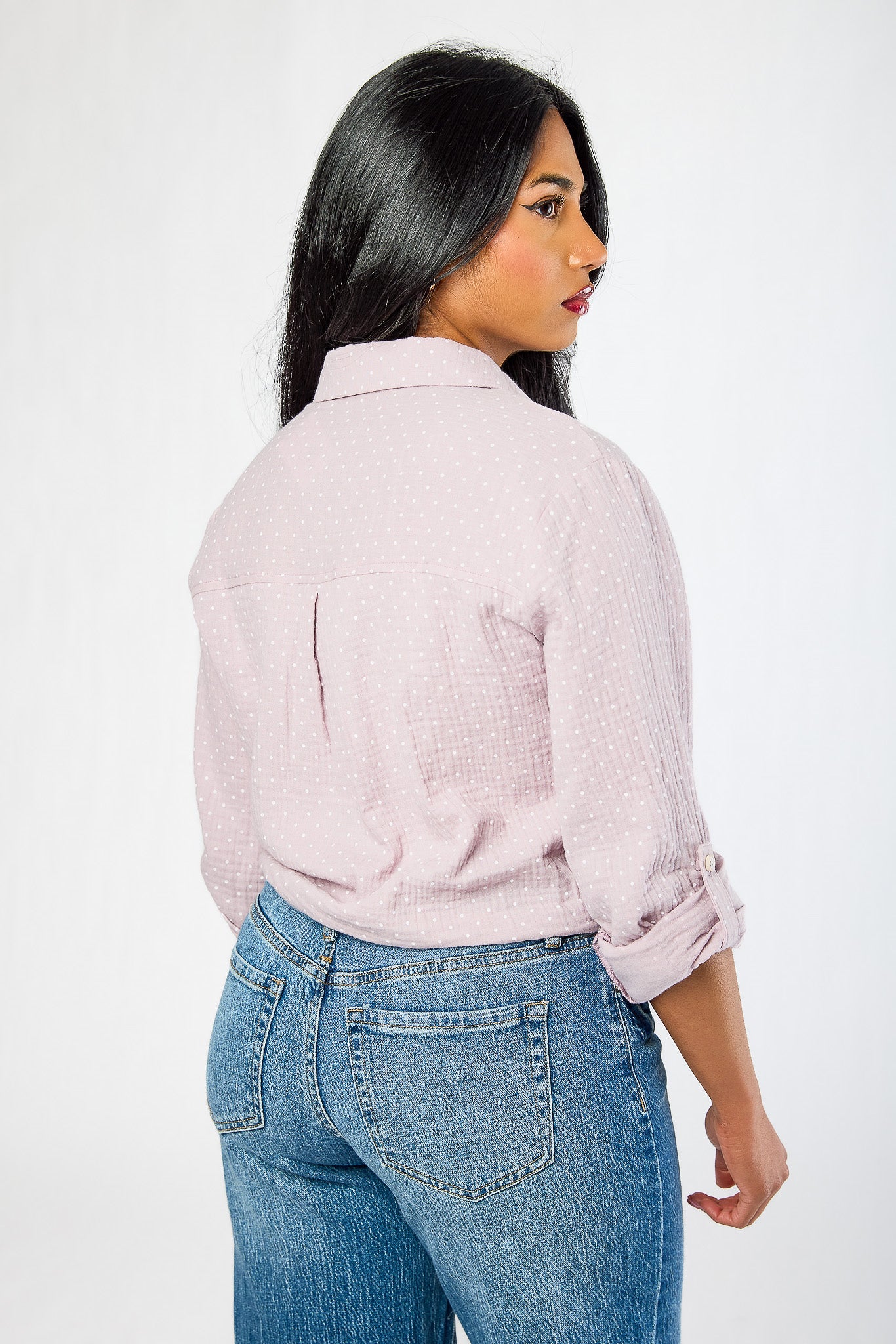 Polka Dot Tie-Front Double Cotton Shirt