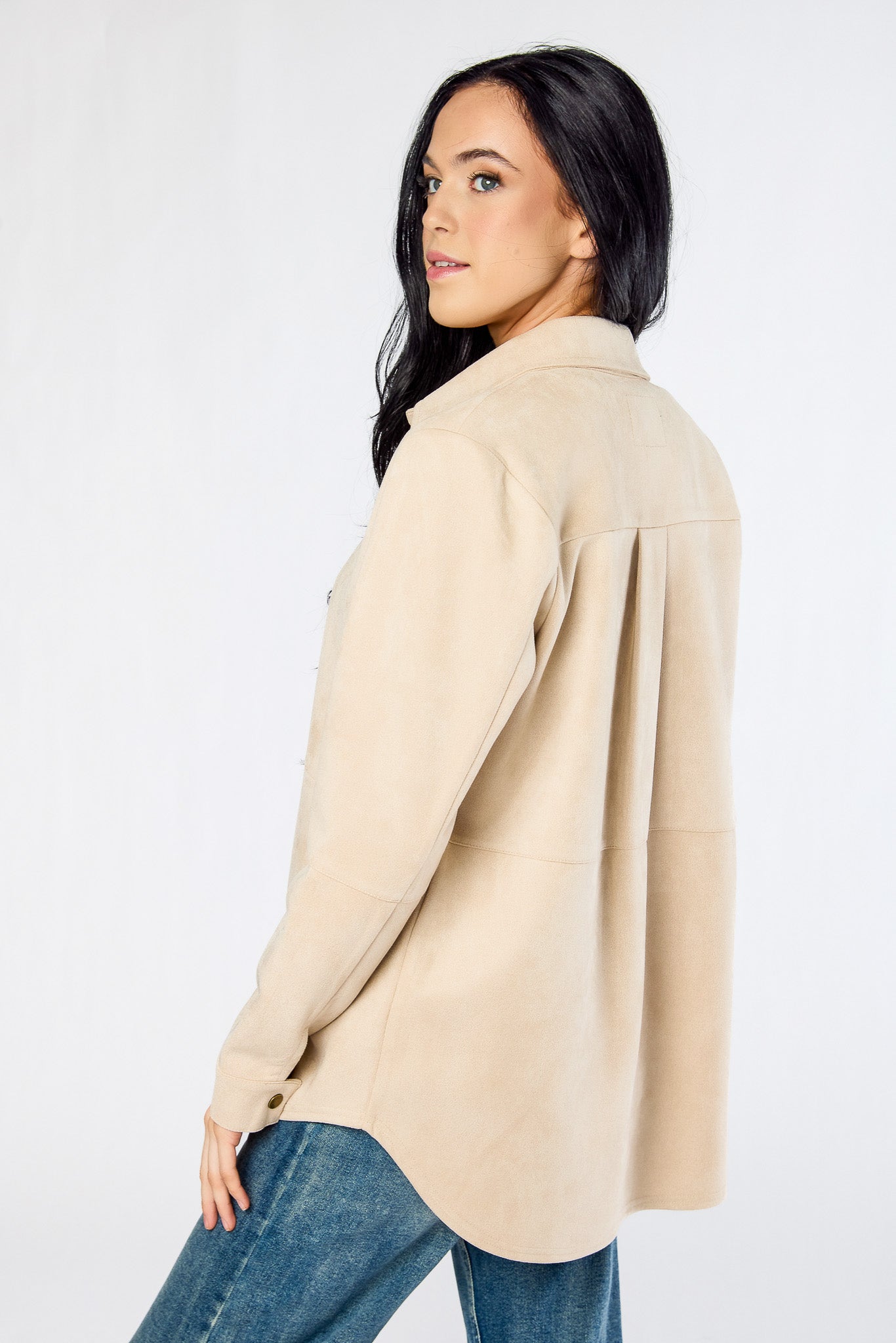 Sueded Snap-Front Shirt with Seam Detail