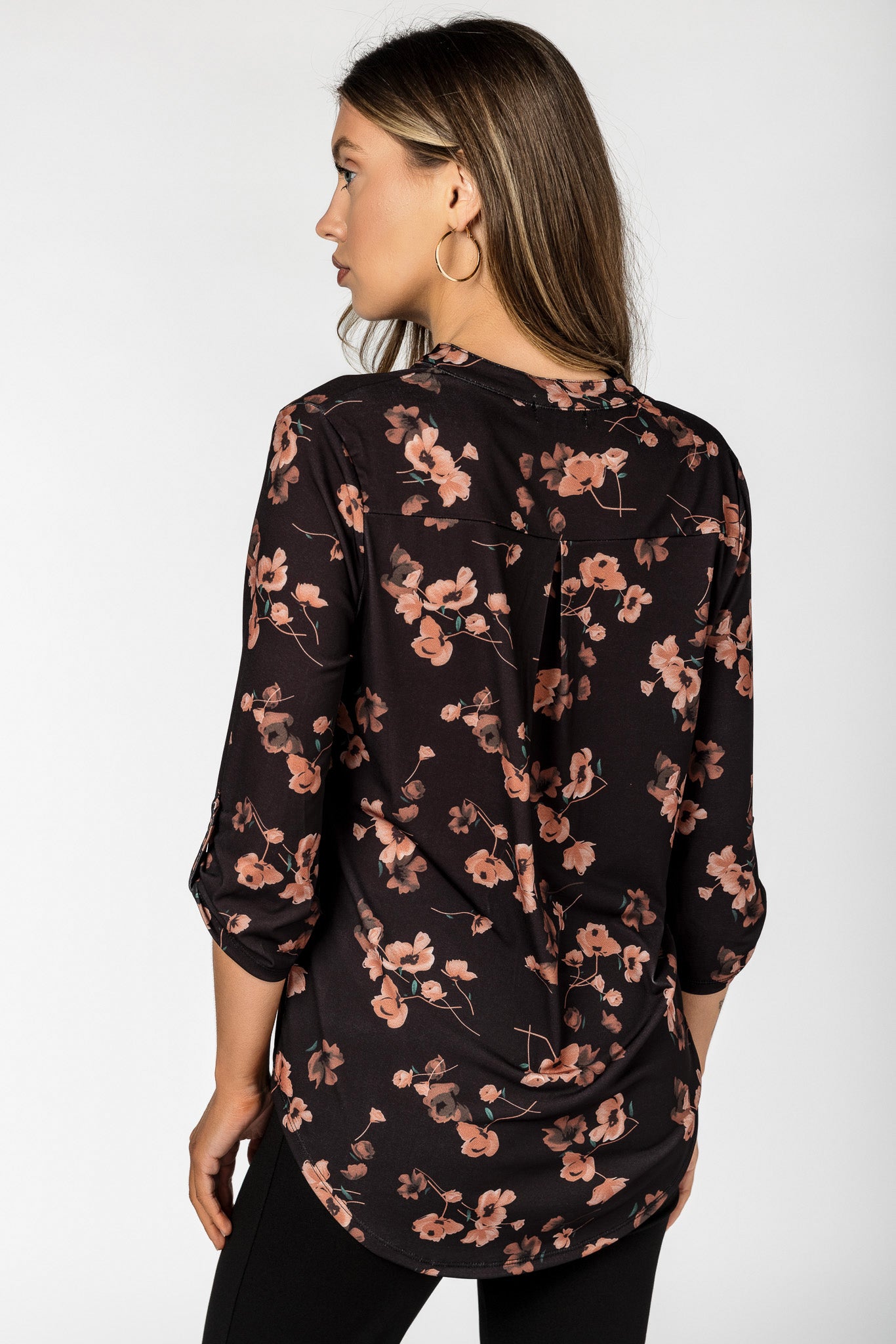 Floral 1/2 Roll-Tab Blouse