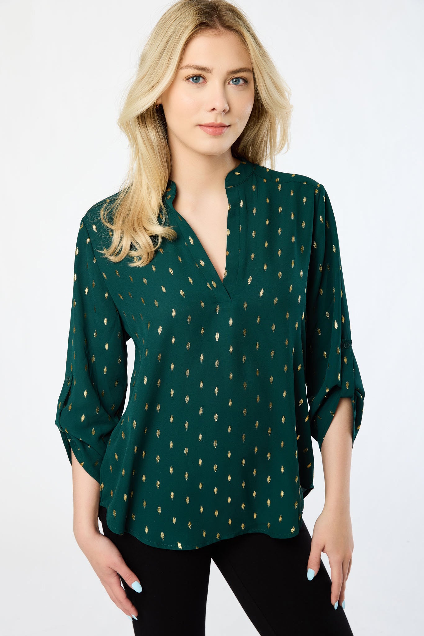Foil Dot Roll-Up Blouse