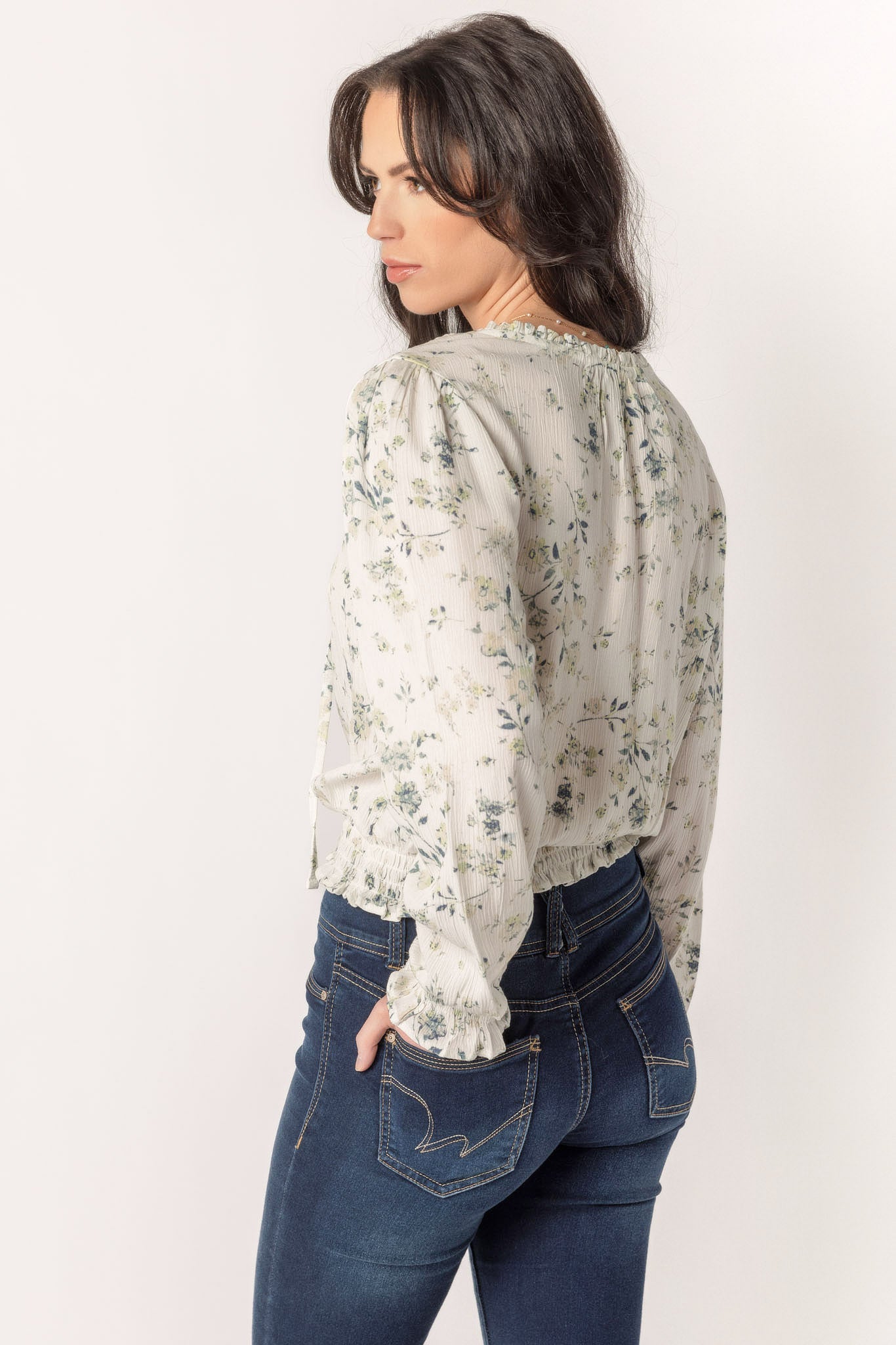 Wallflower Floral Peasant Blouse with Smocked Hem