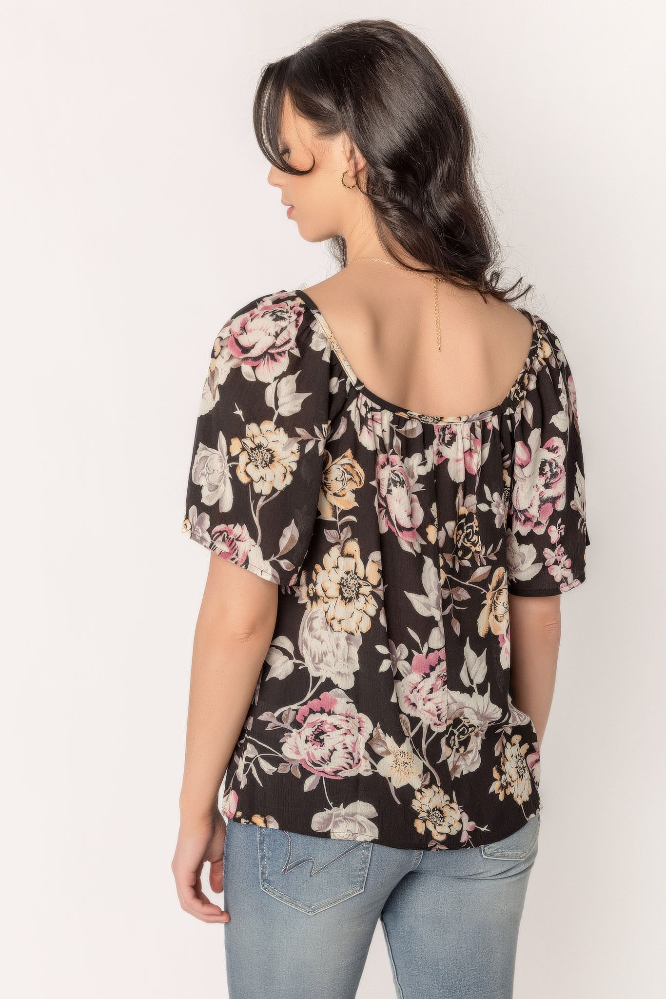 Floral Square Neck Peasant Blouse