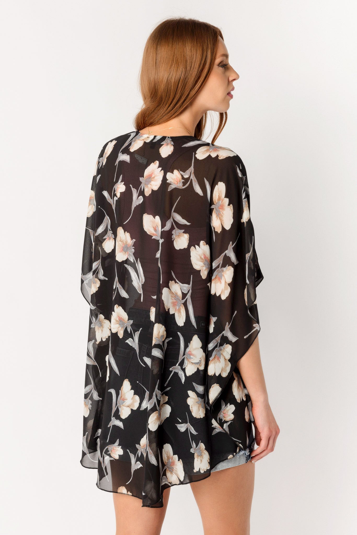 Black & Taupe Floral Chiffon Kimono