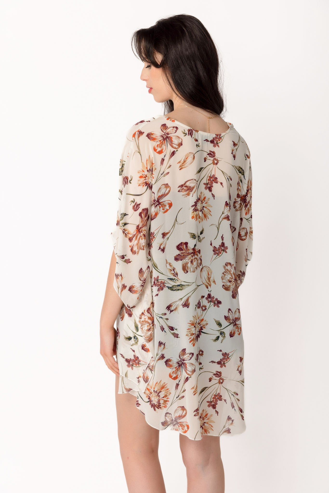 Cream Floral Chiffon Kimono