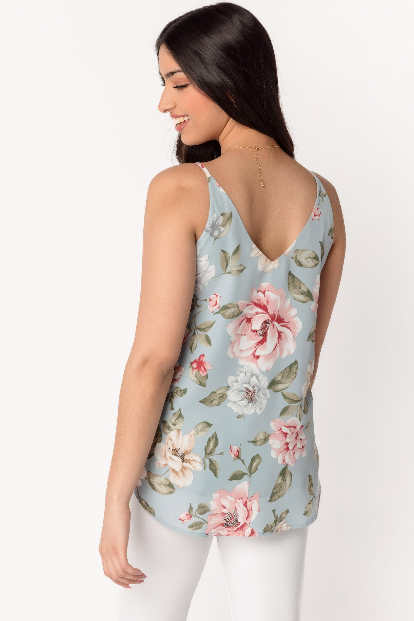 Aqua Floral Double V-Neck Cami