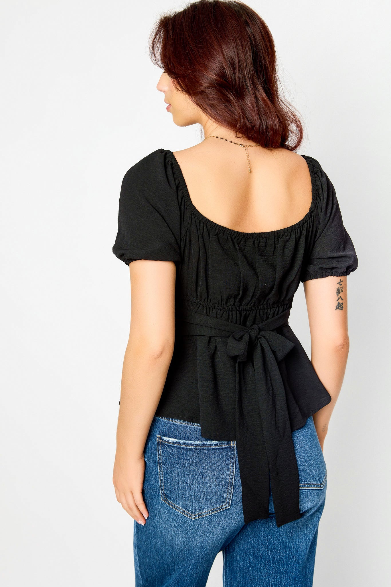 Airflow Short-Sleeve Tie-Back Peasant Top