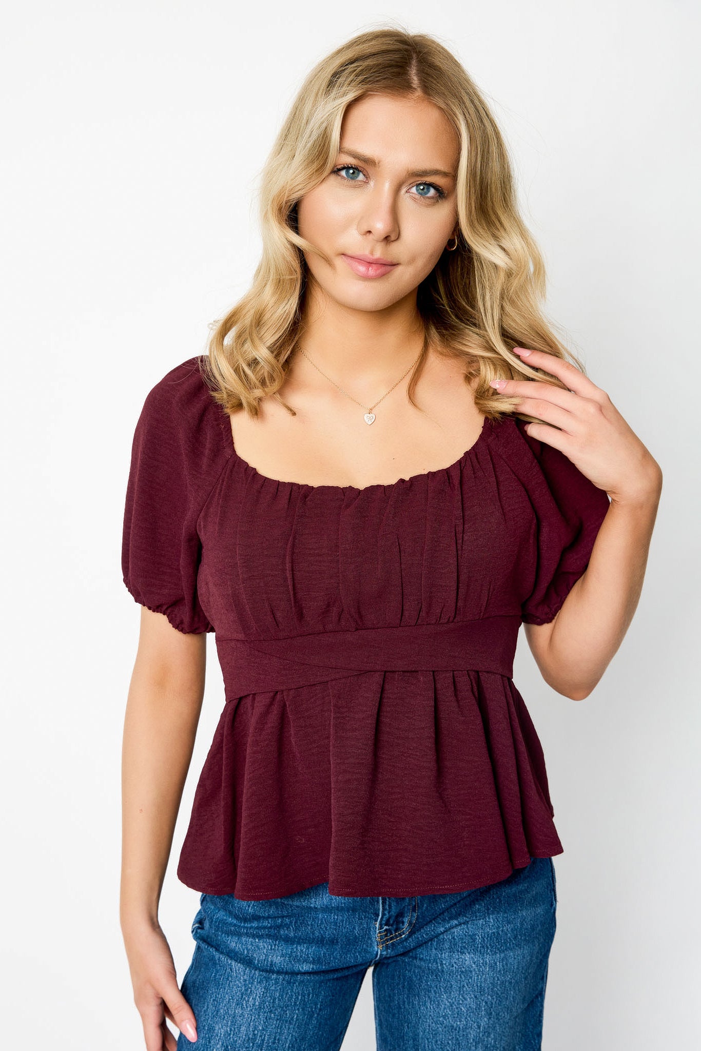 Airflow Short-Sleeve Tie-Back Peasant Top