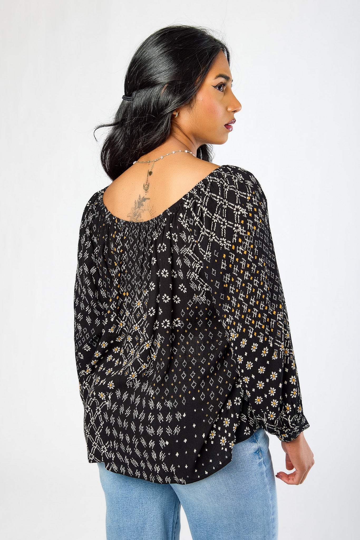 Rayon Gauze Boho 3/4 Sleeve Peasant Blouse