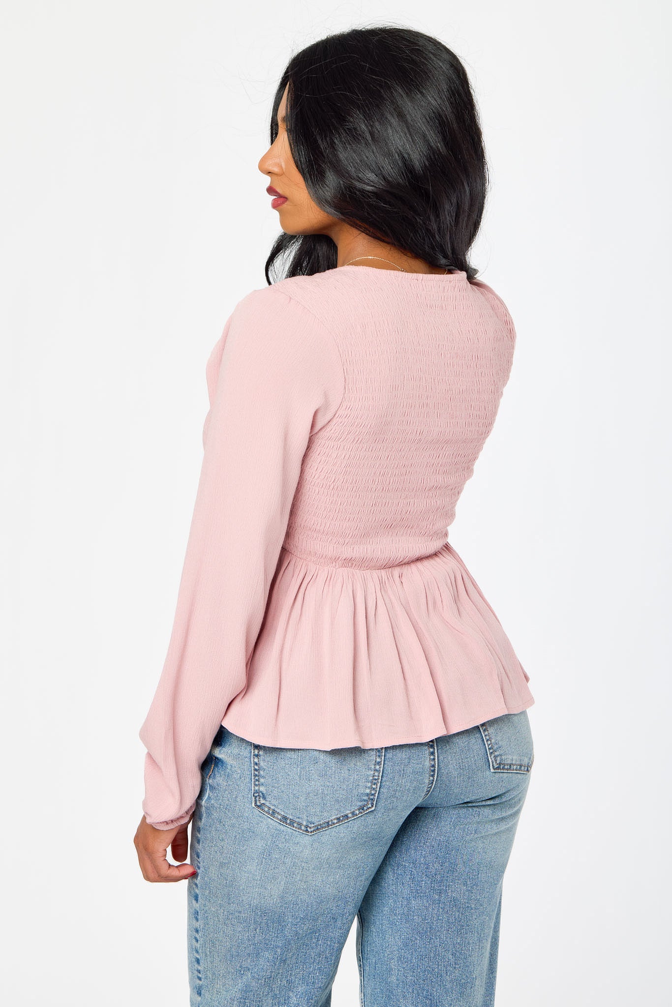 Smocked Long Sleeve Rayon Gauze Babydoll Top