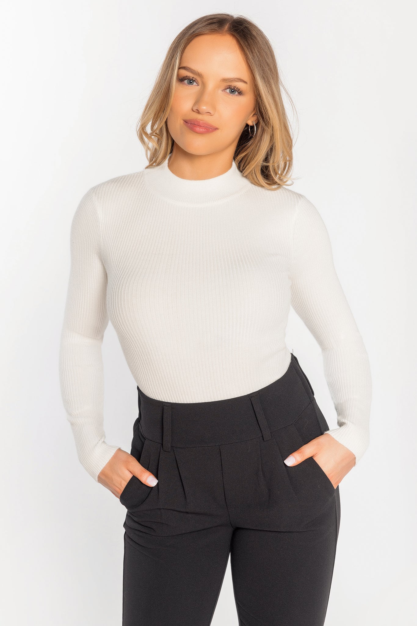 Ribbed Long Sleeve Mock Neck