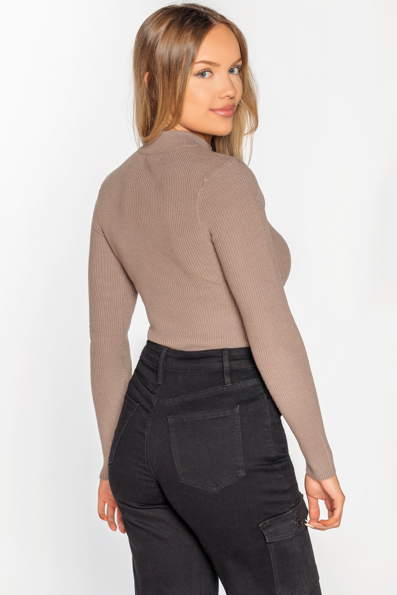 Ribbed Long Sleeve Mock Neck