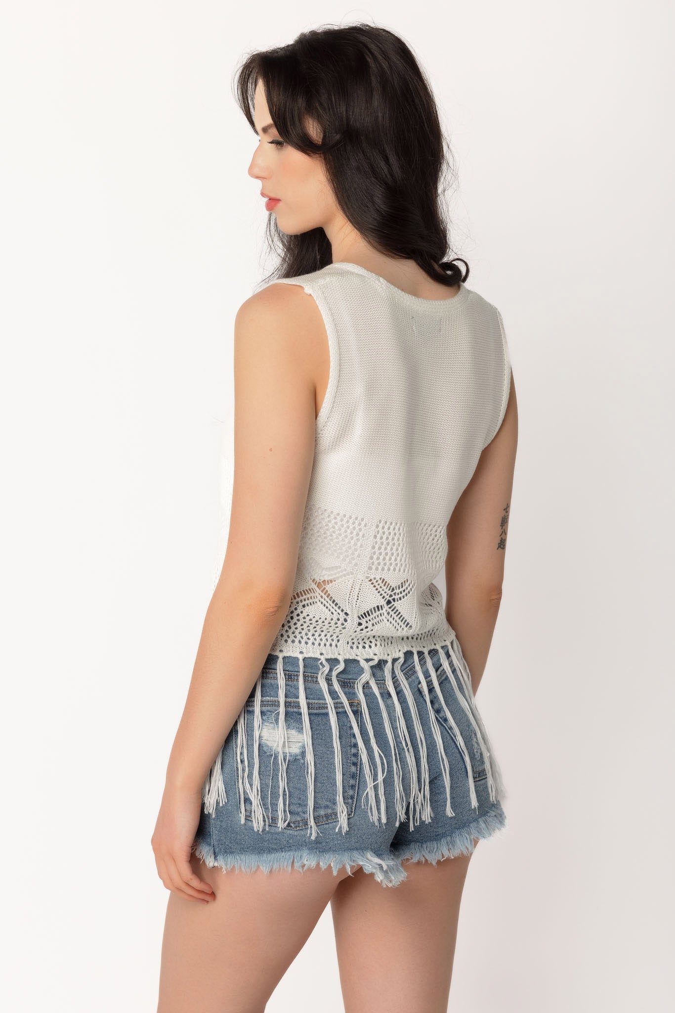 Pointelle Vest with Fringe