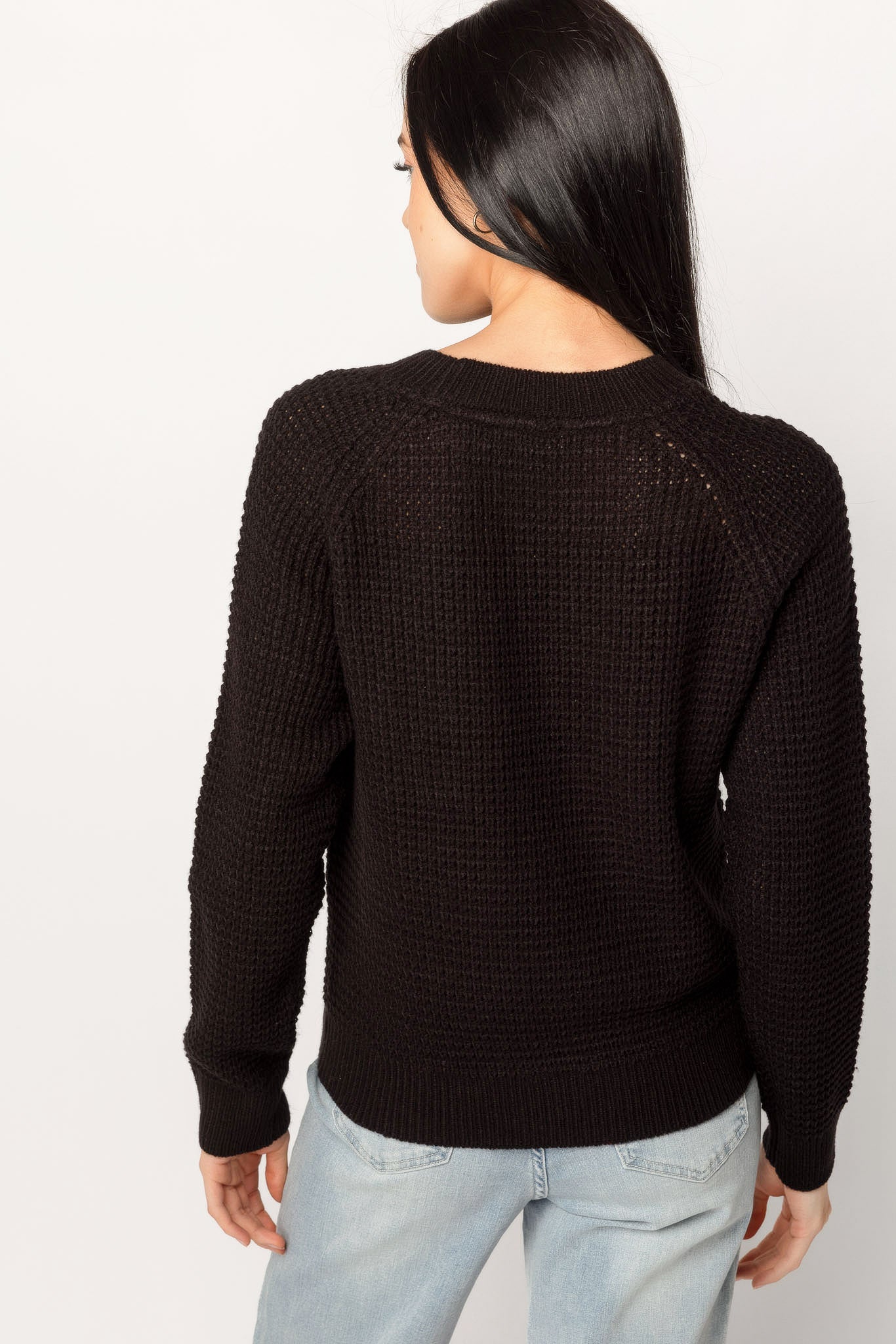 Long-Sleeve Crew-Neck Waffle Sweater