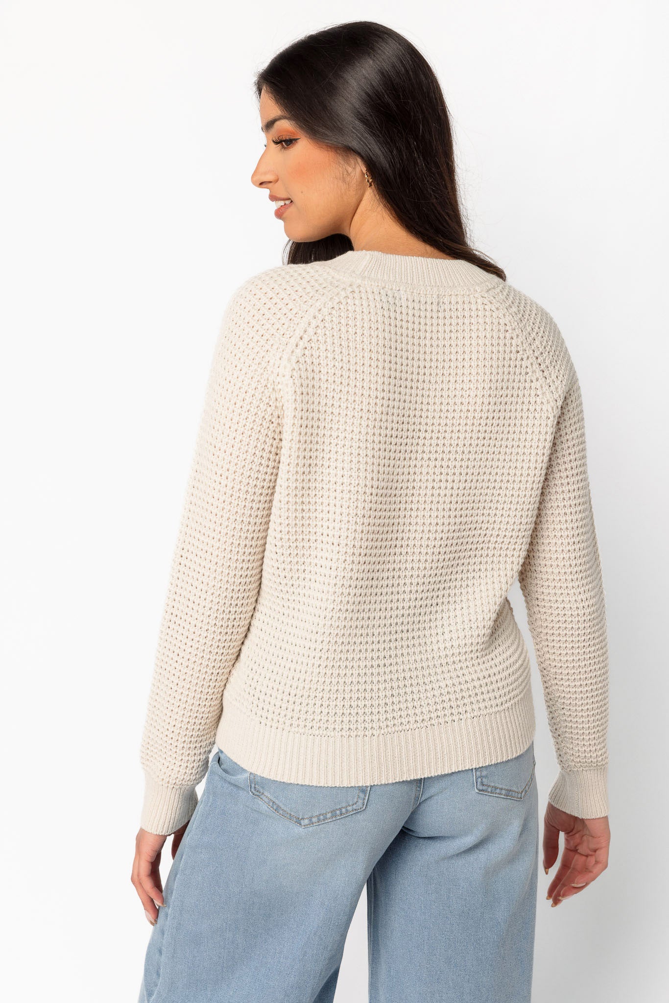 Long-Sleeve Crew-Neck Waffle Sweater