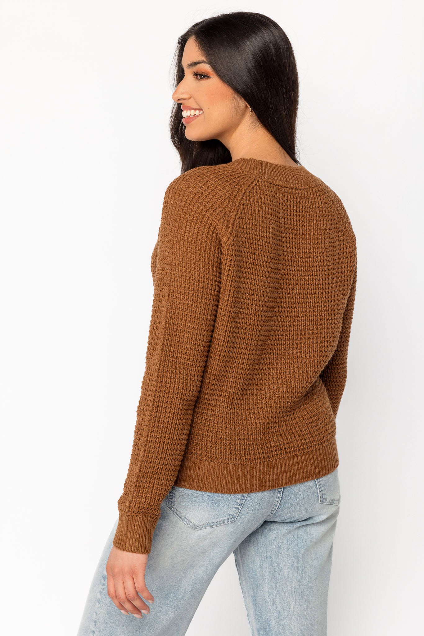 Long-Sleeve Crew-Neck Waffle Sweater