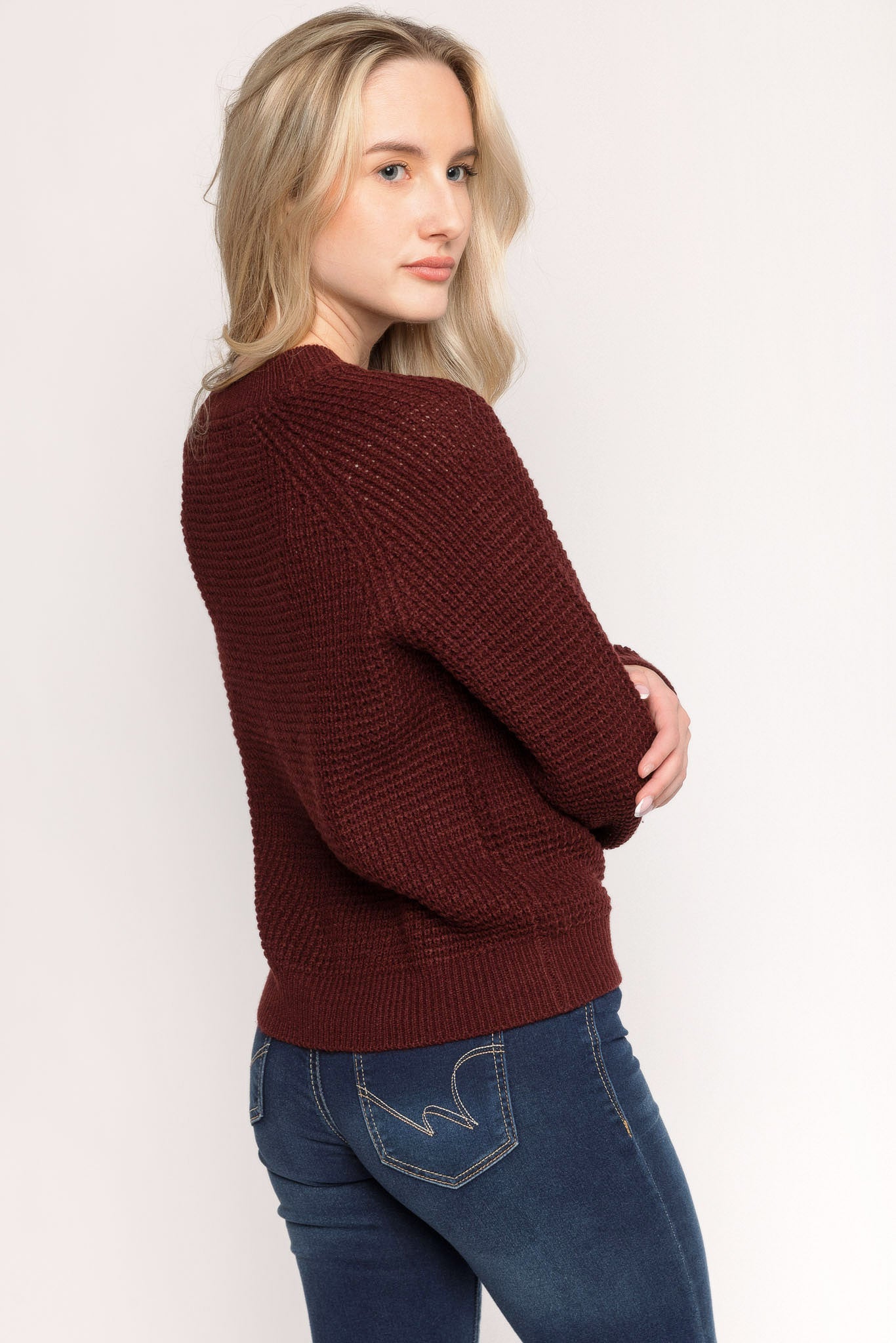 Long-Sleeve Crew-Neck Waffle Sweater