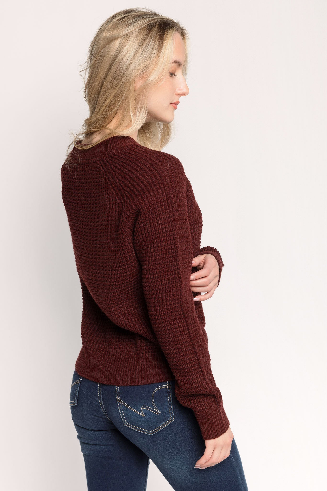 Long-Sleeve Crew-Neck Waffle Sweater