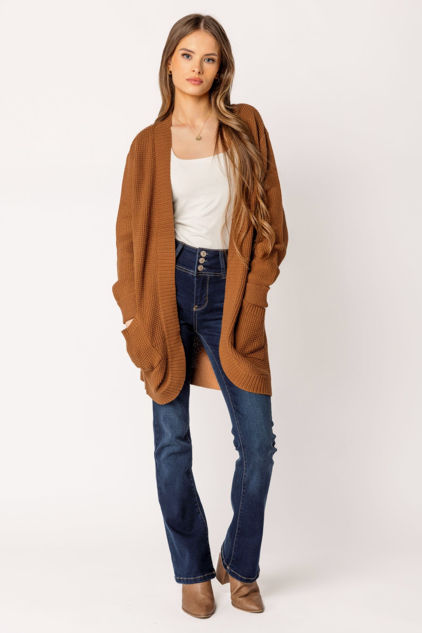 Long-Sleeve Open Cardigan with Pockets