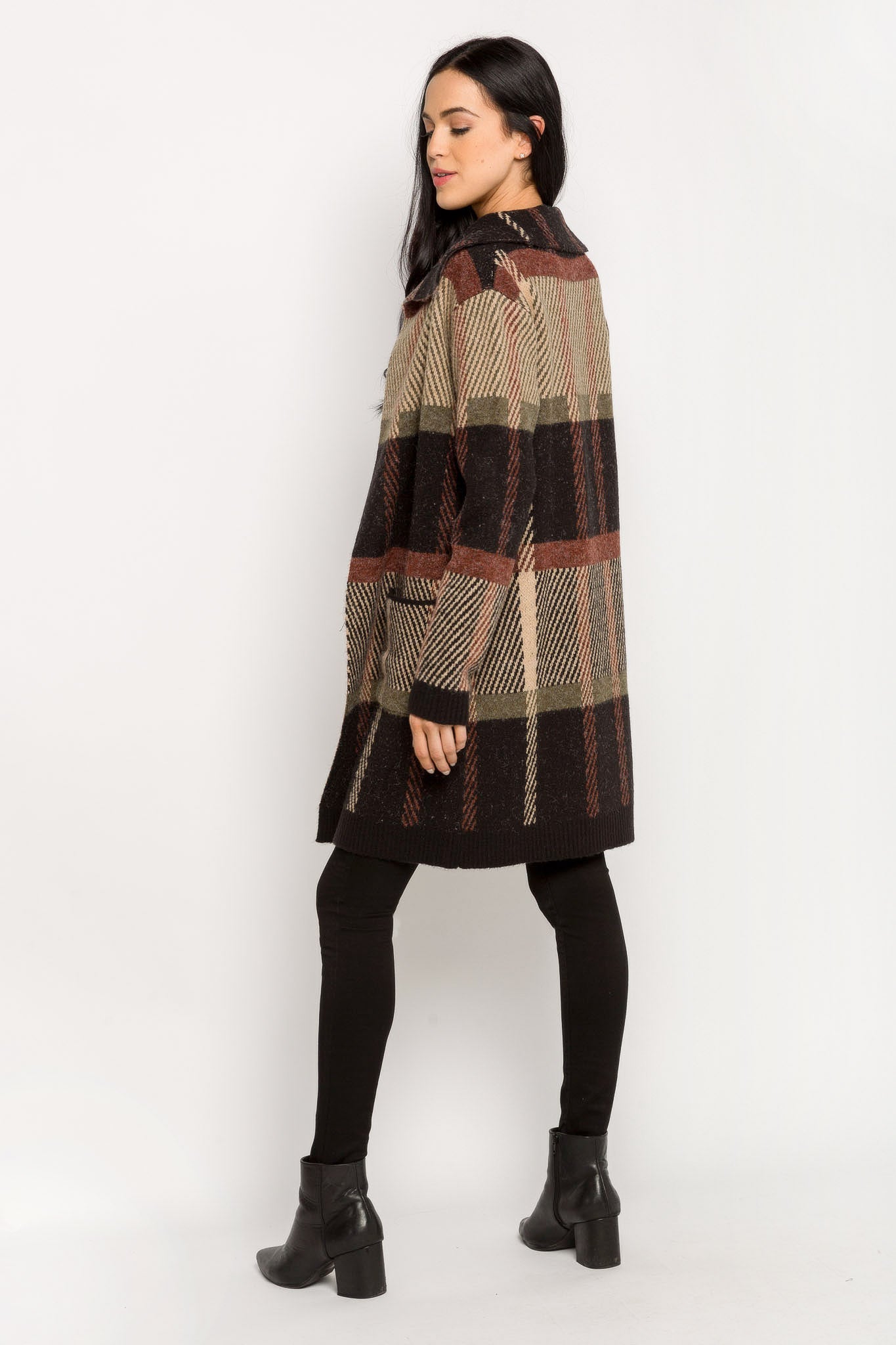 Plaid Coatigan with Pockets
