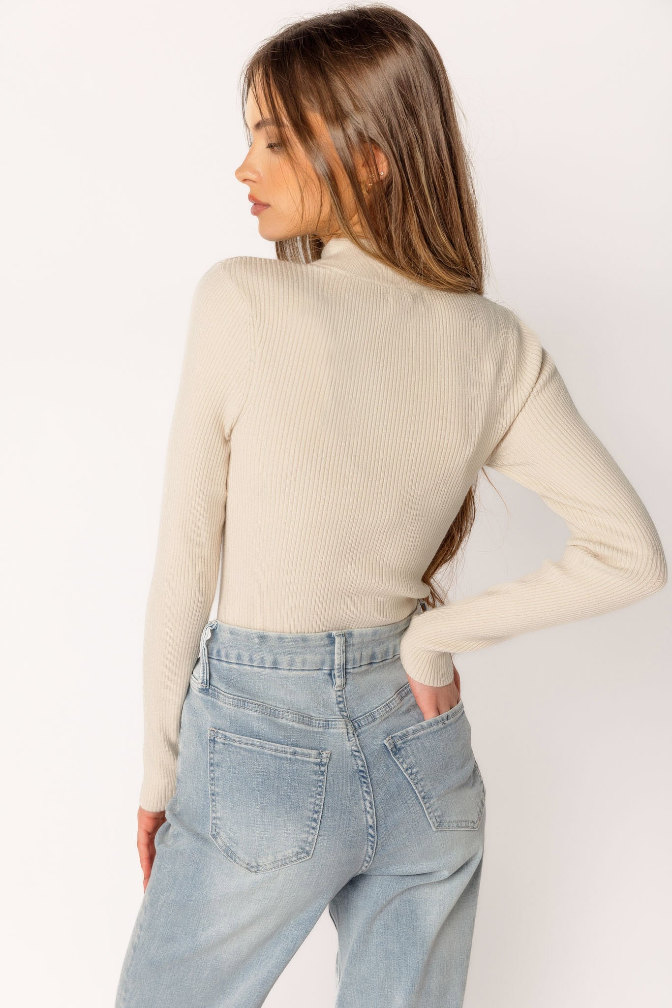 Long-Sleeve Ribbed Mockneck Sweater