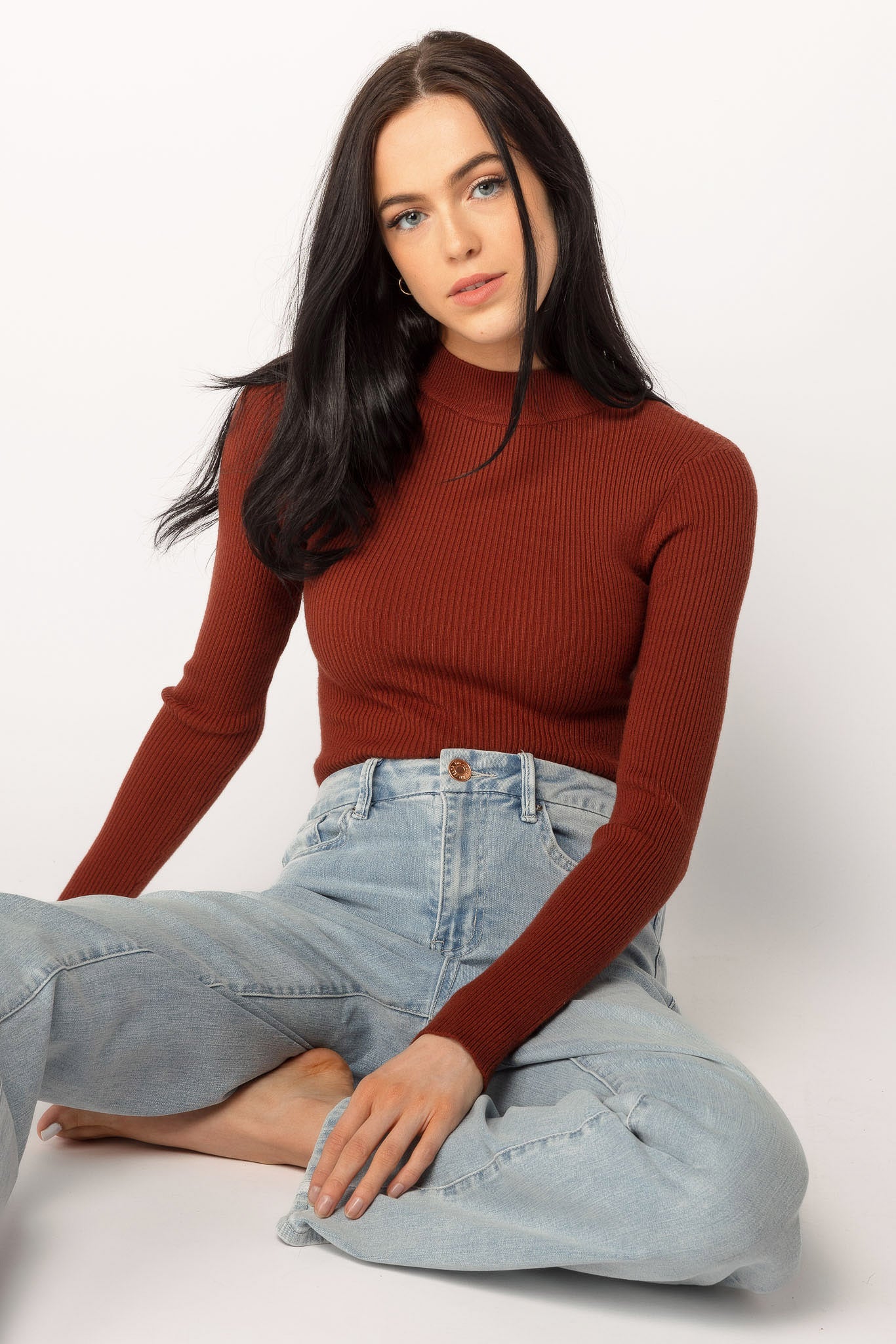 Long-Sleeve Ribbed Mockneck Sweater