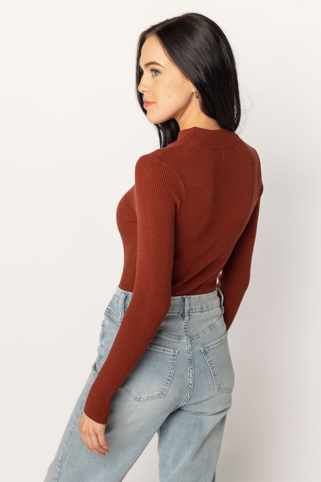 Long-Sleeve Ribbed Mockneck Sweater