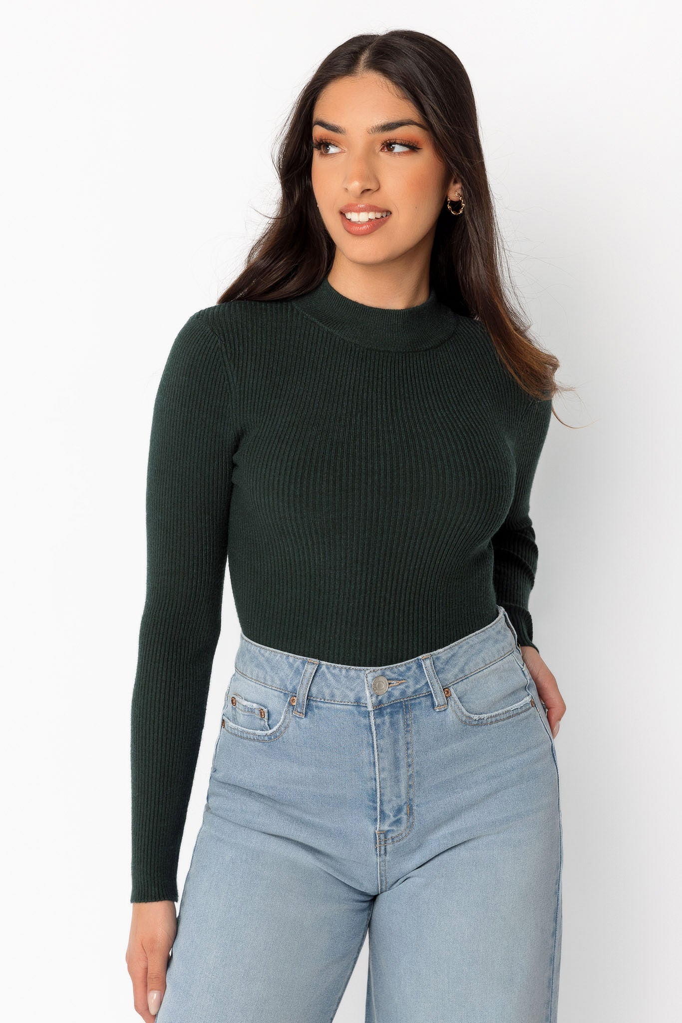 Long-Sleeve Ribbed Mockneck Sweater