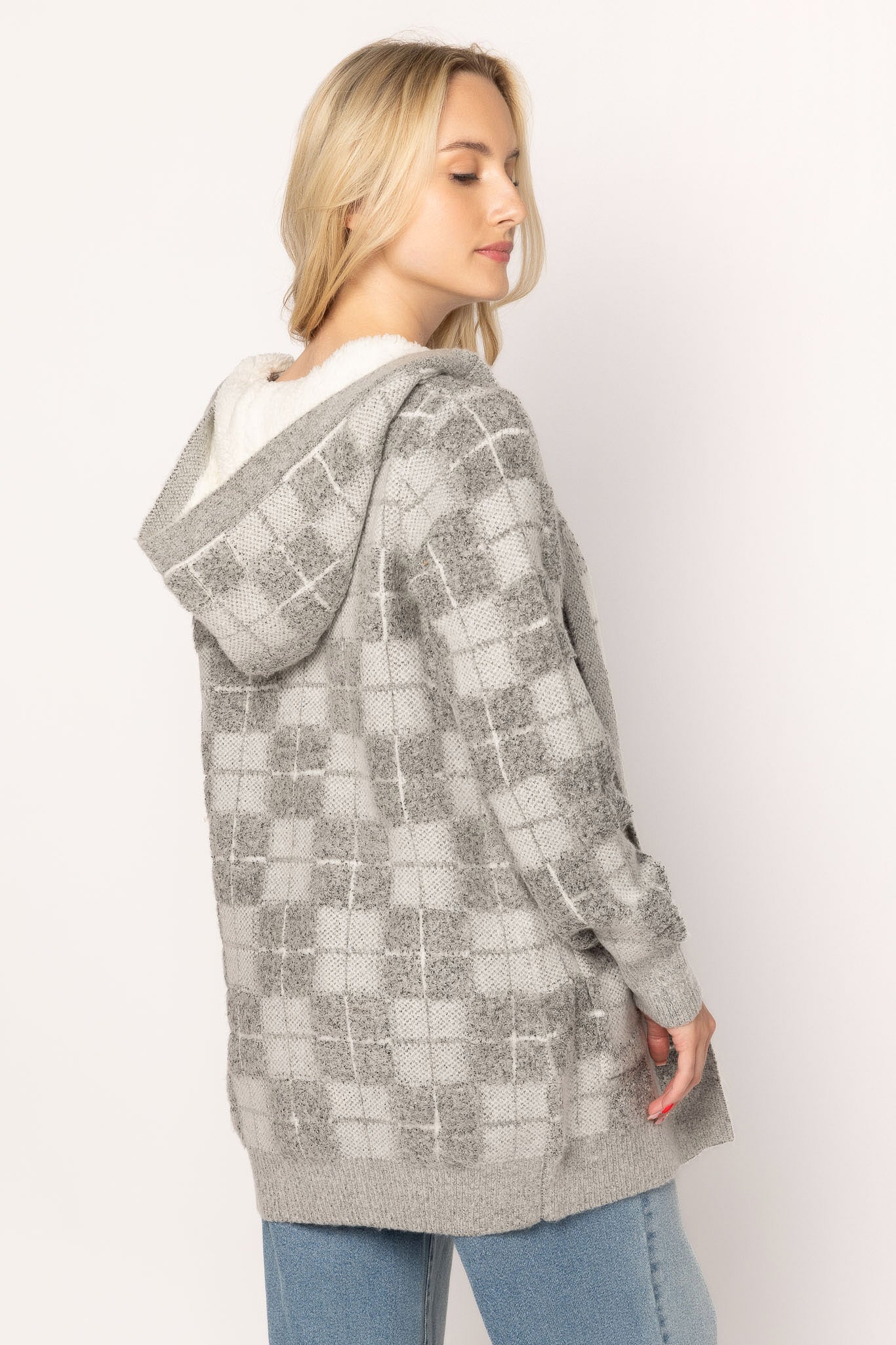 Plaid Cardigan with Sherpa Lined Hood