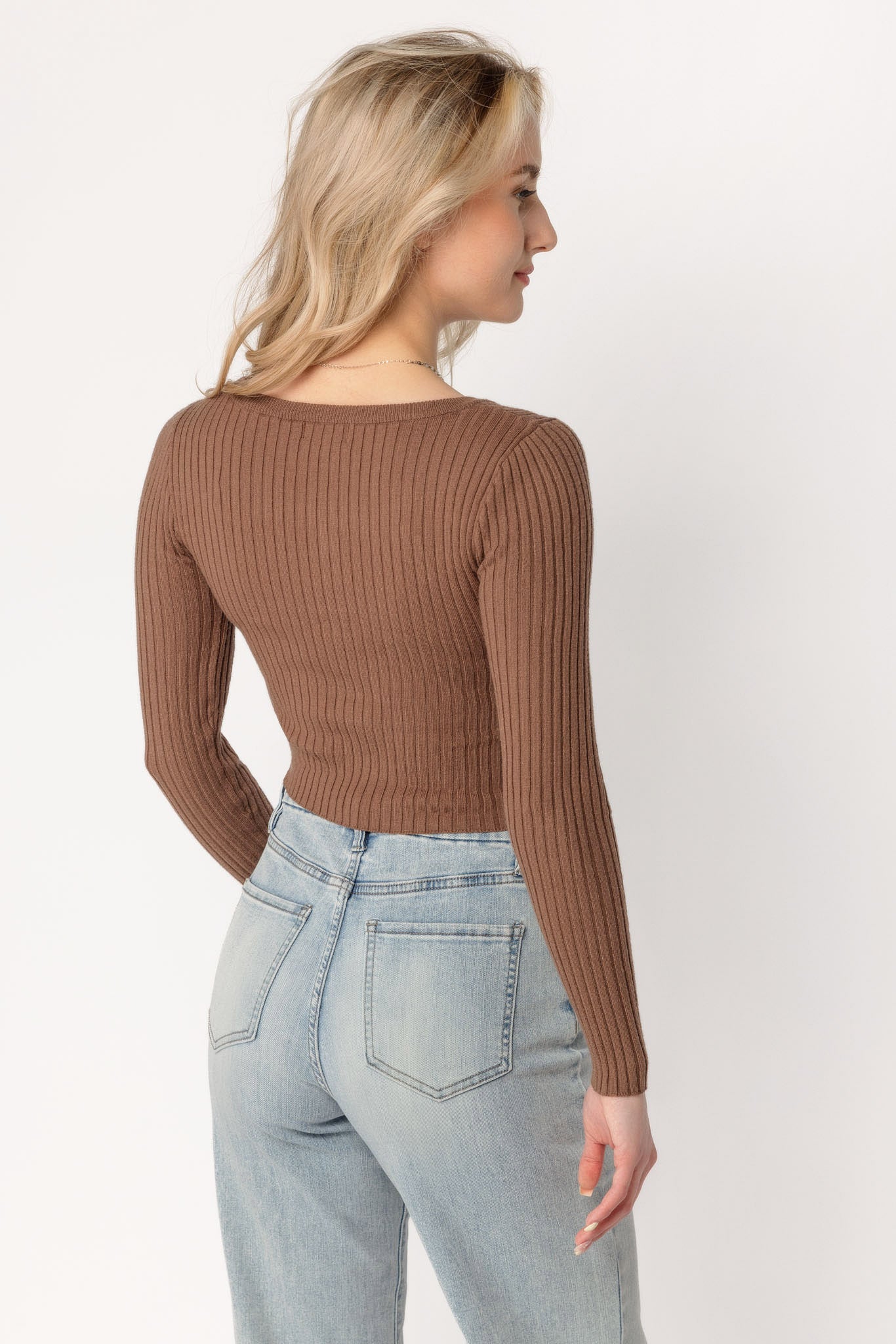 Cropped Long-Sleeve Sweater