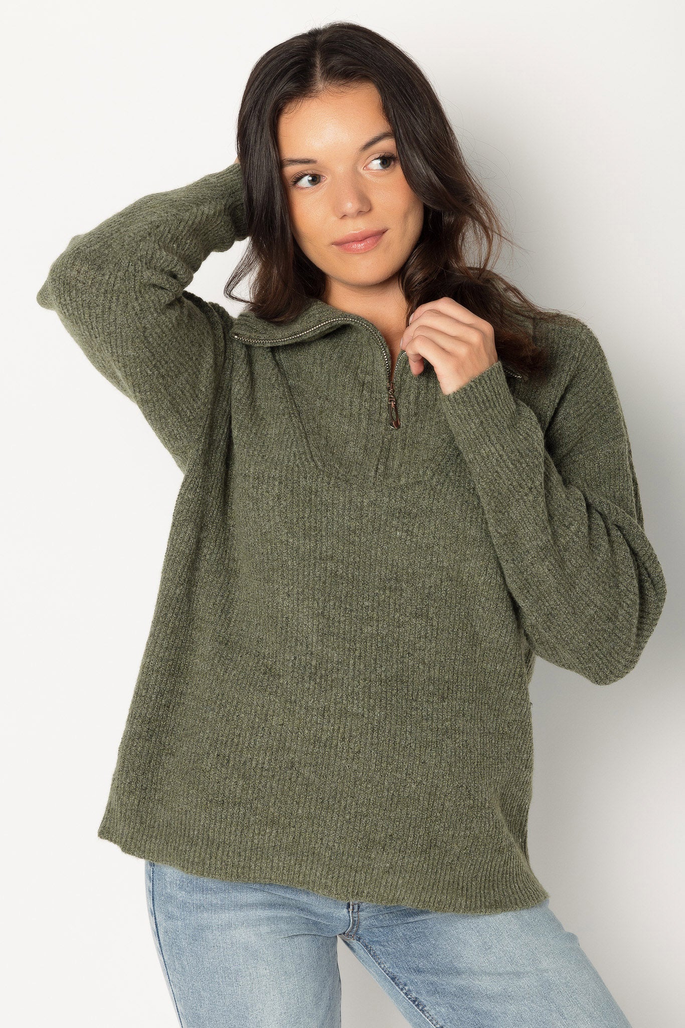 Ribbed Mockneck Sweater with a Half Zip