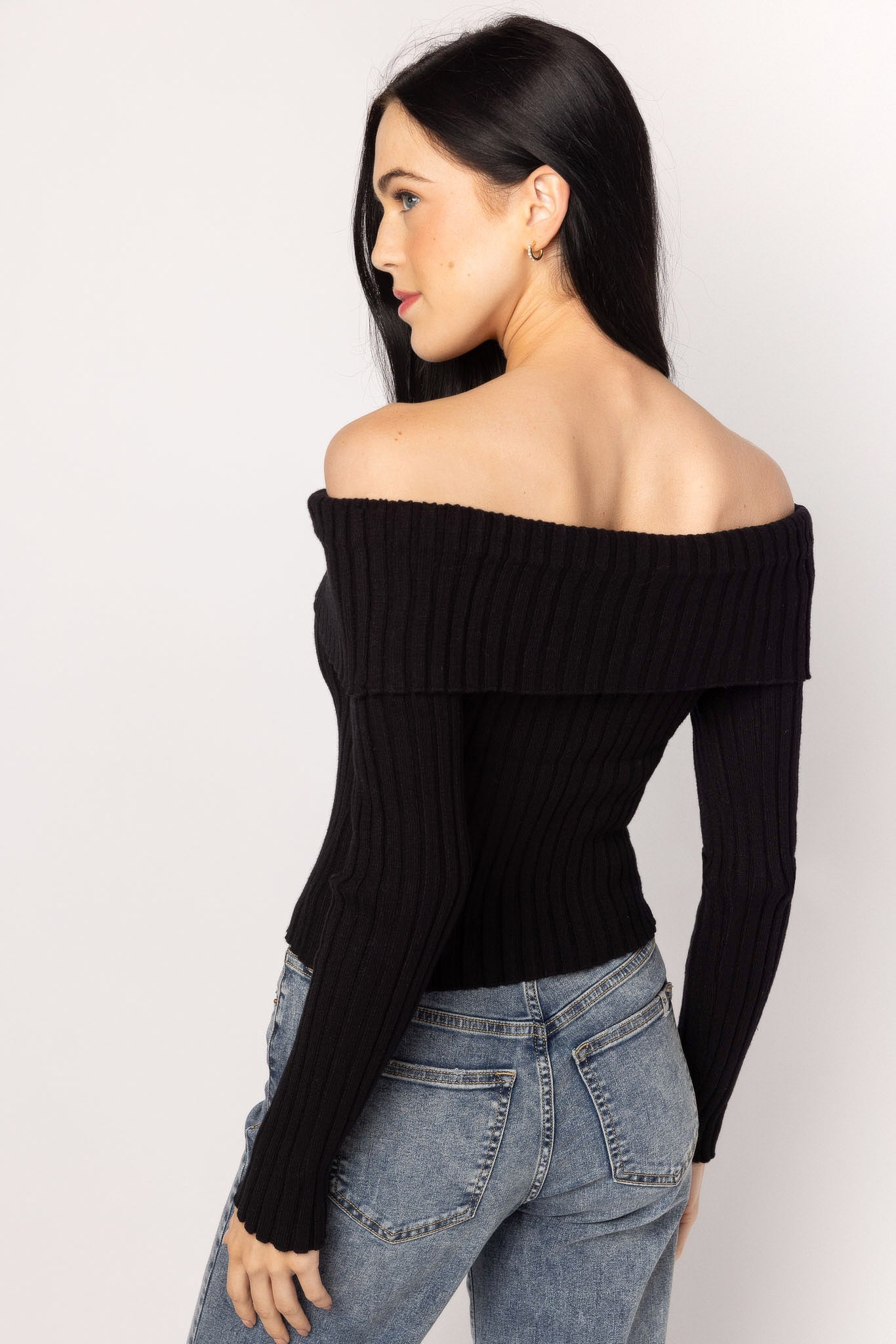 Off Shoulder Ribbed Sweater