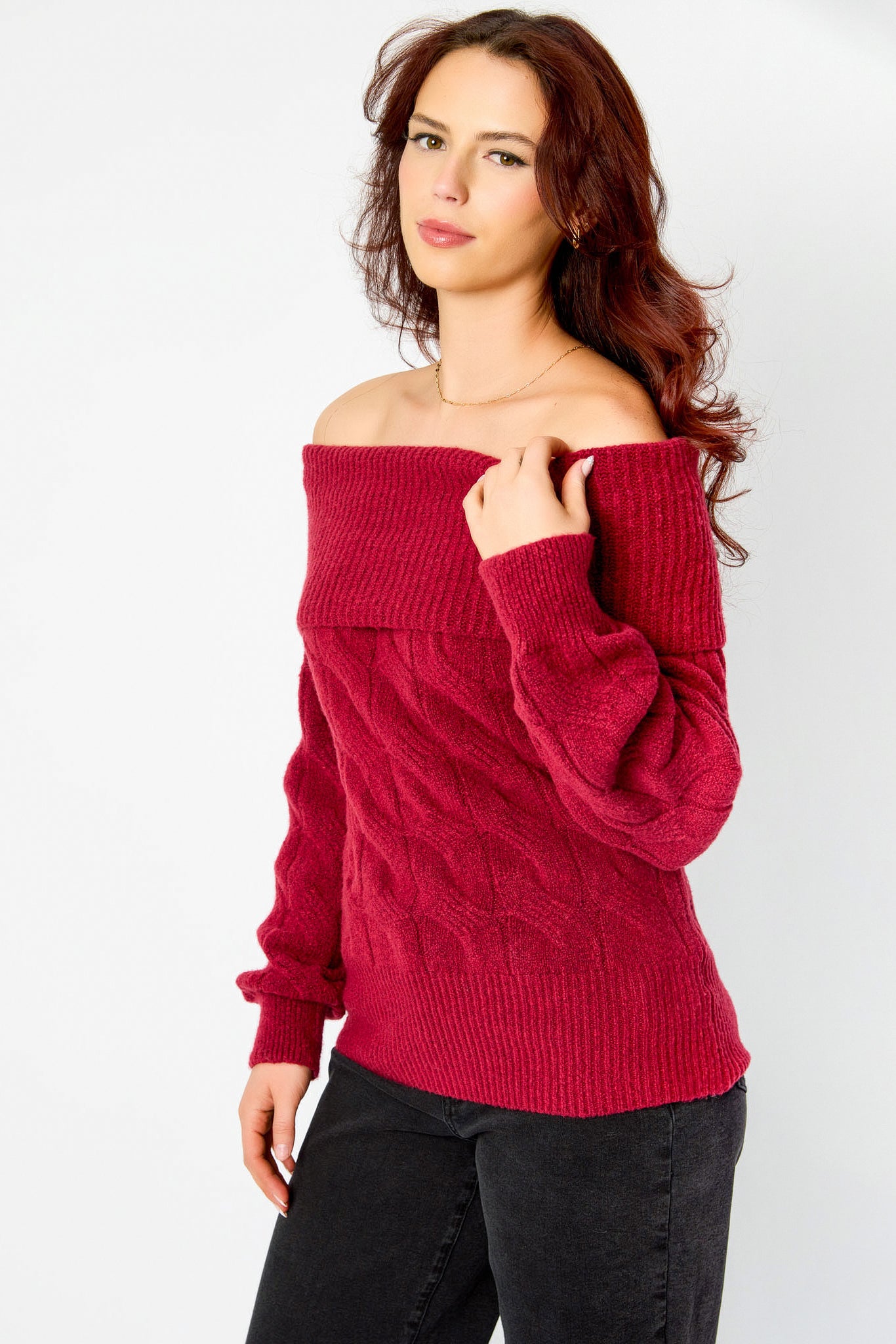Cable Knit Off-Shoulder Sweater