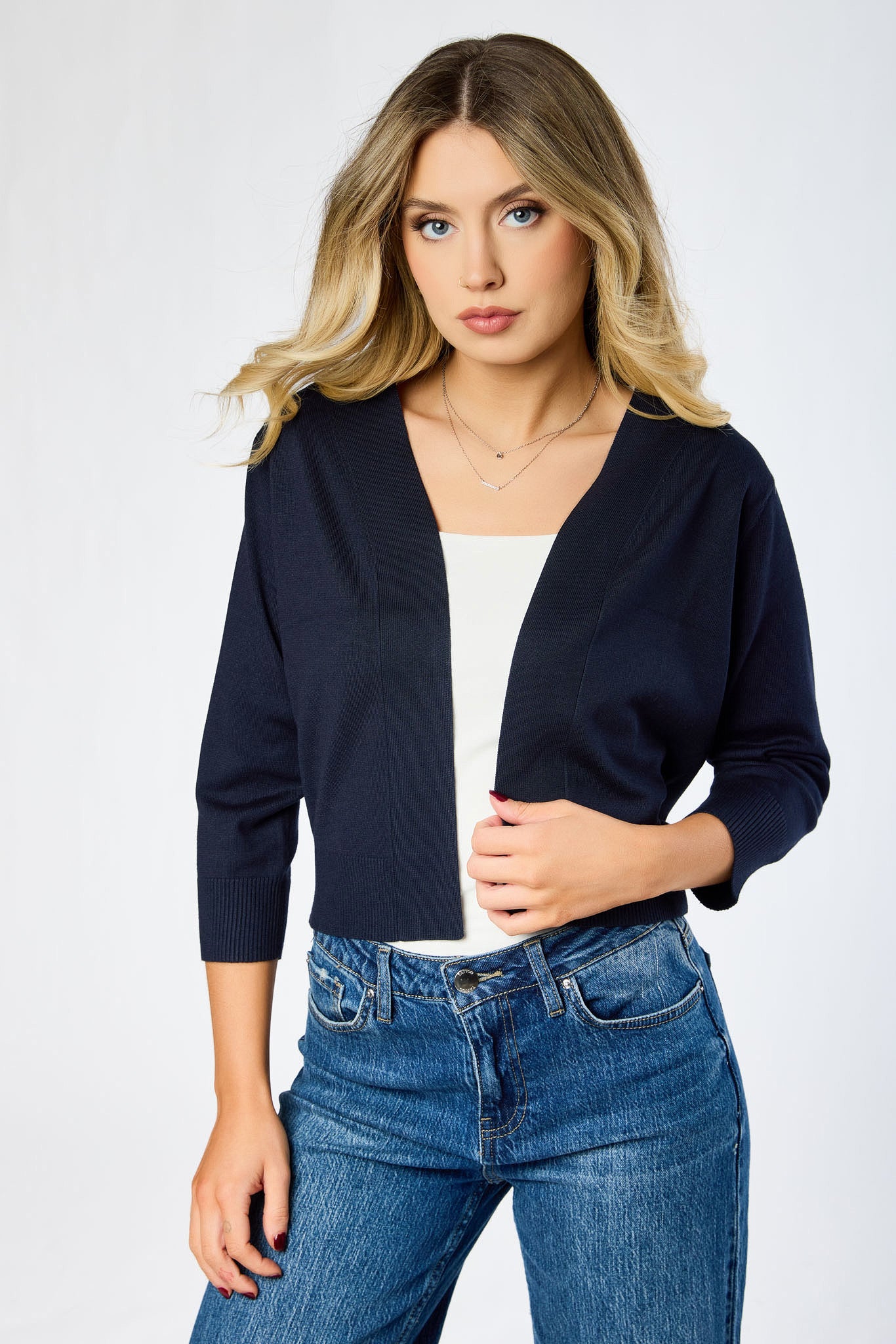 Fine Gauge 3/4 Sleeve Cardigan