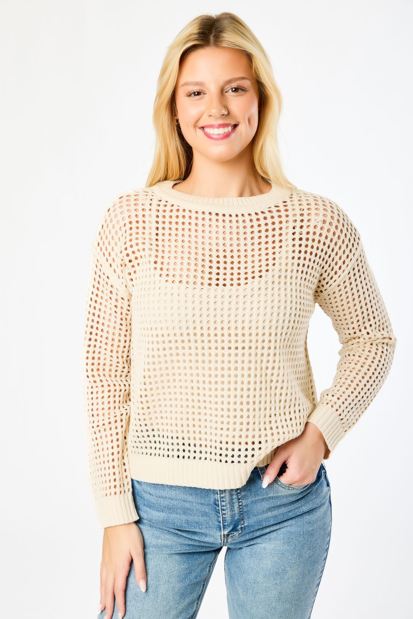 Breezy Style Crewneck Crochet Sweater