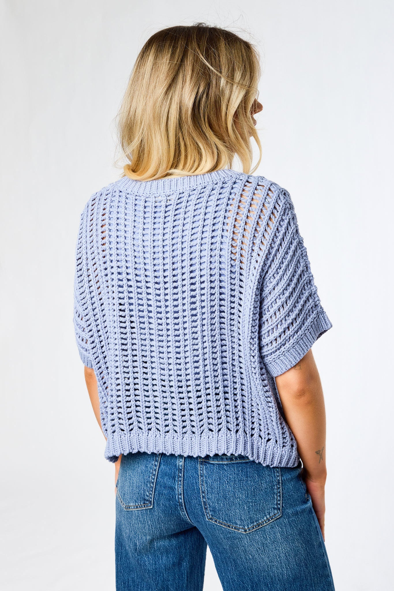 Oversized Openwork Short-Sleeve Sweater