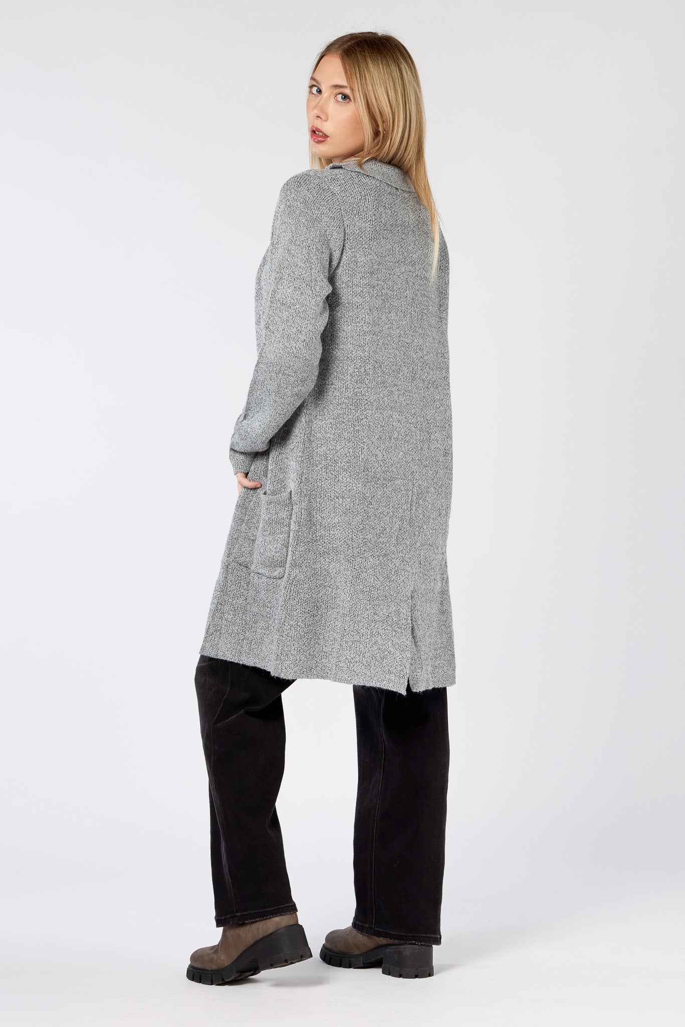 2-Tone Yarn Open Cardigan