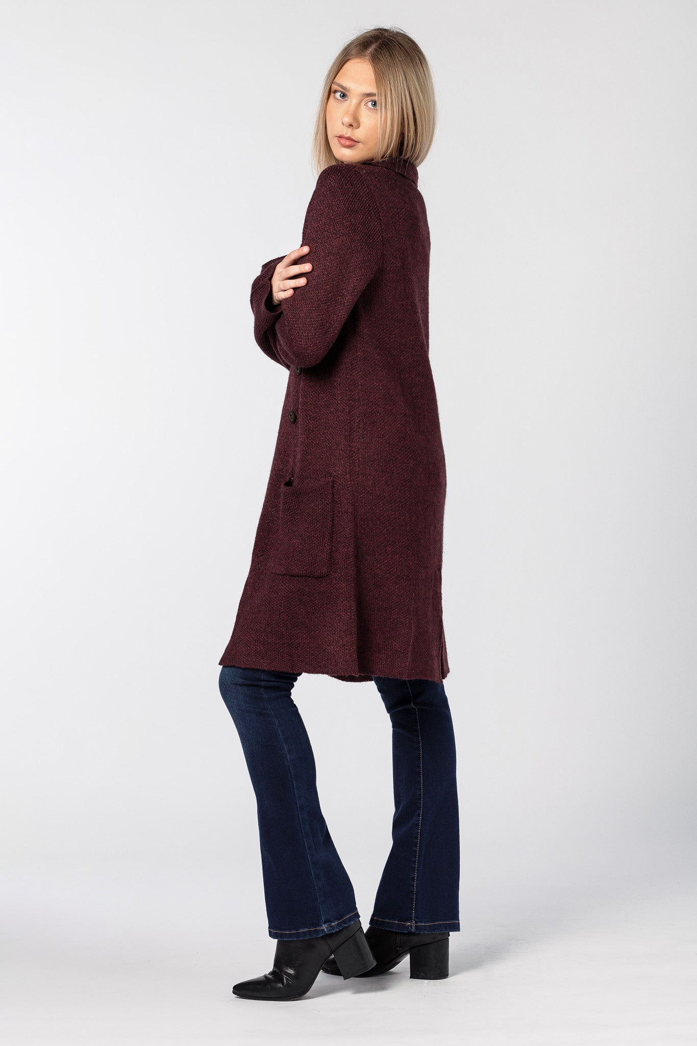 2-Tone Yarn Open Cardigan