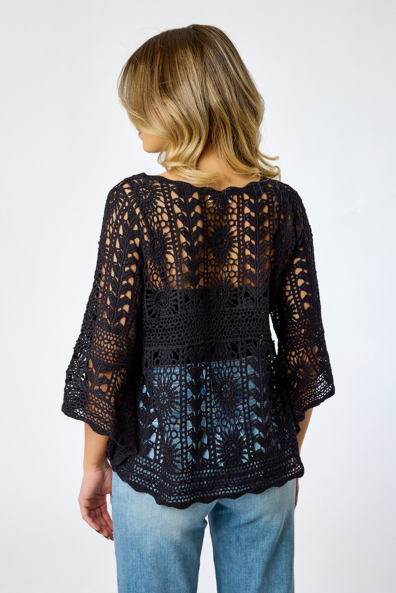 Crochet Bell-Sleeve Sweater