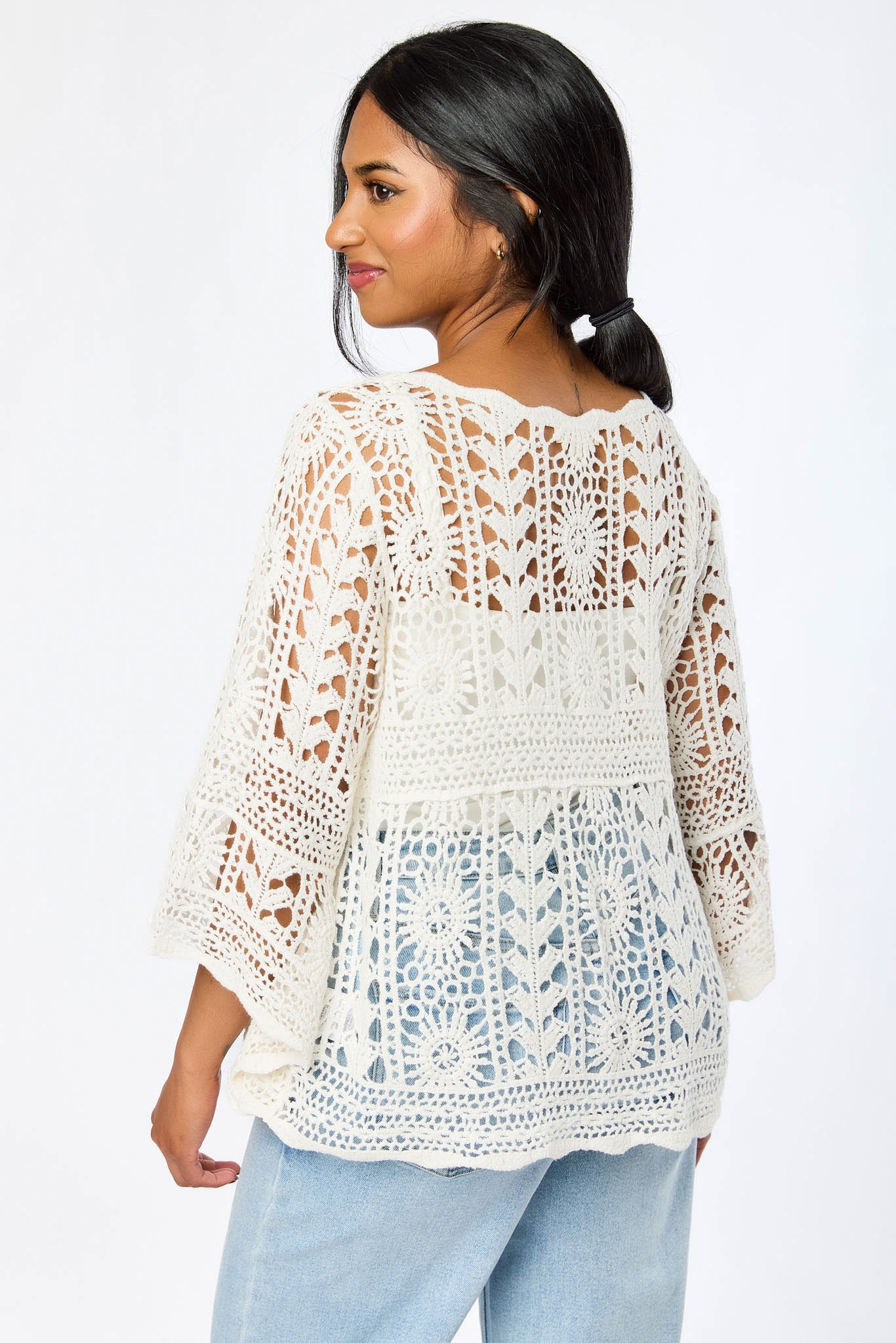 Crochet Bell-Sleeve Sweater