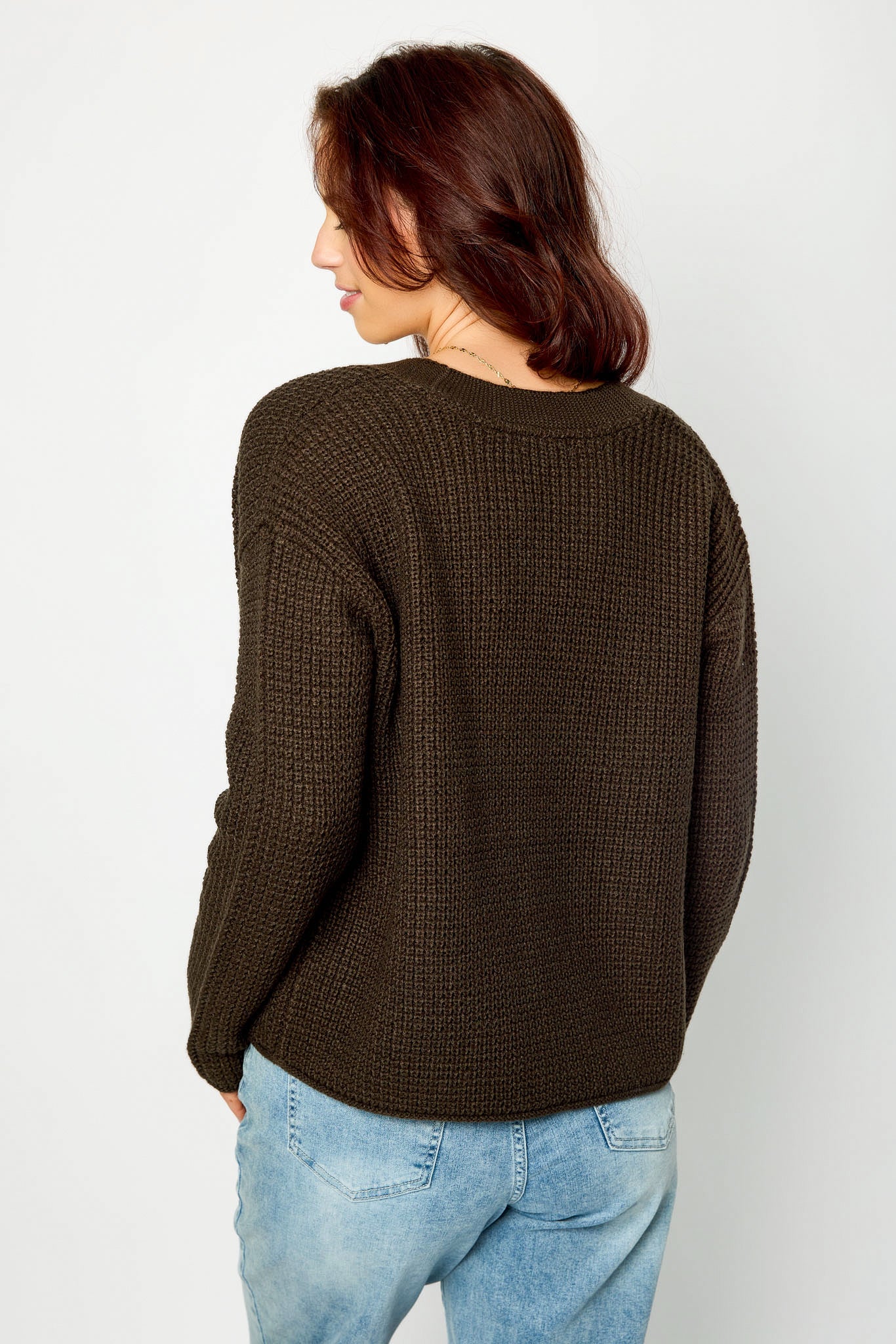 Waffle-Knit Open-Front Cardigan
