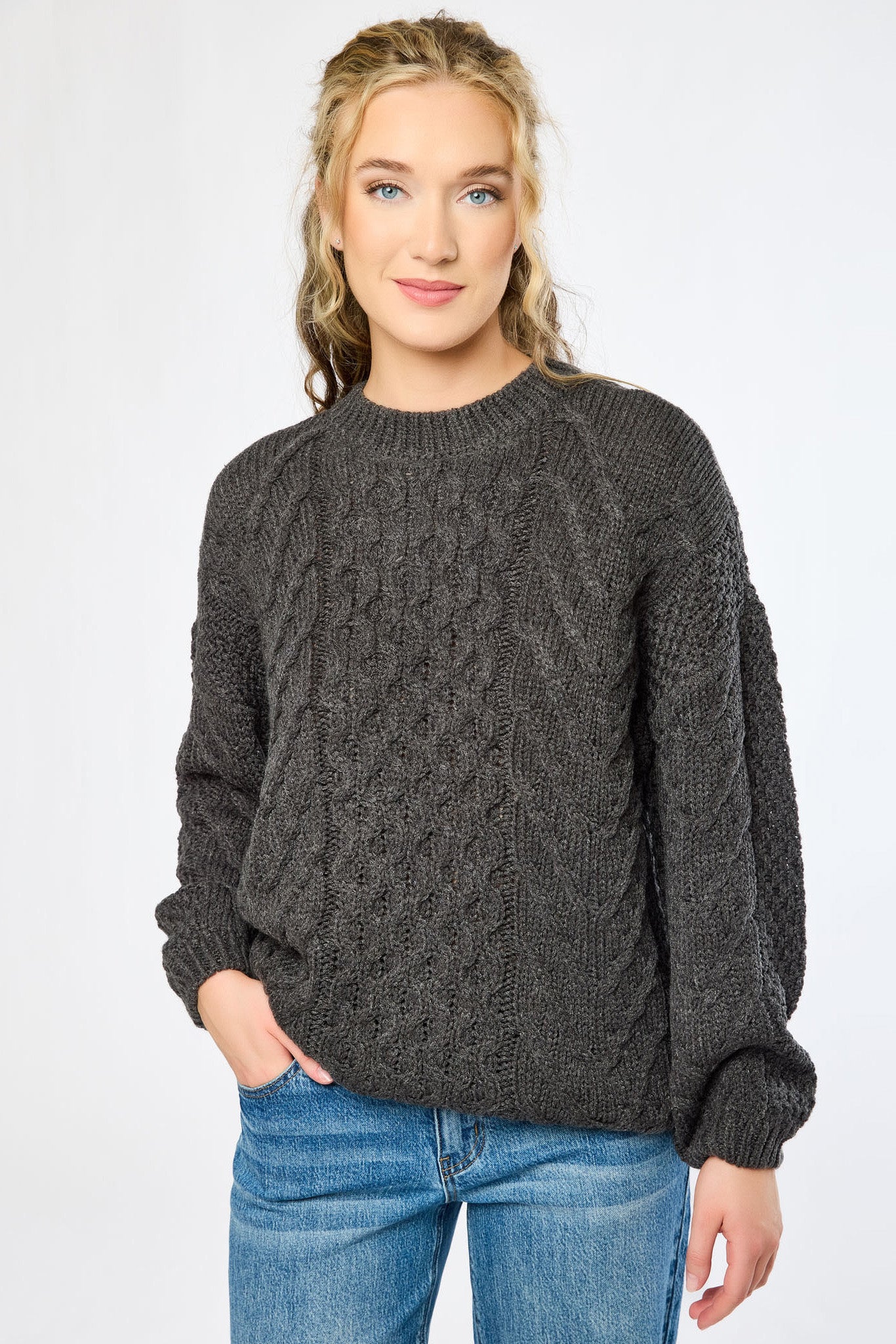 Crew-Neck Cable-Knit Sweater