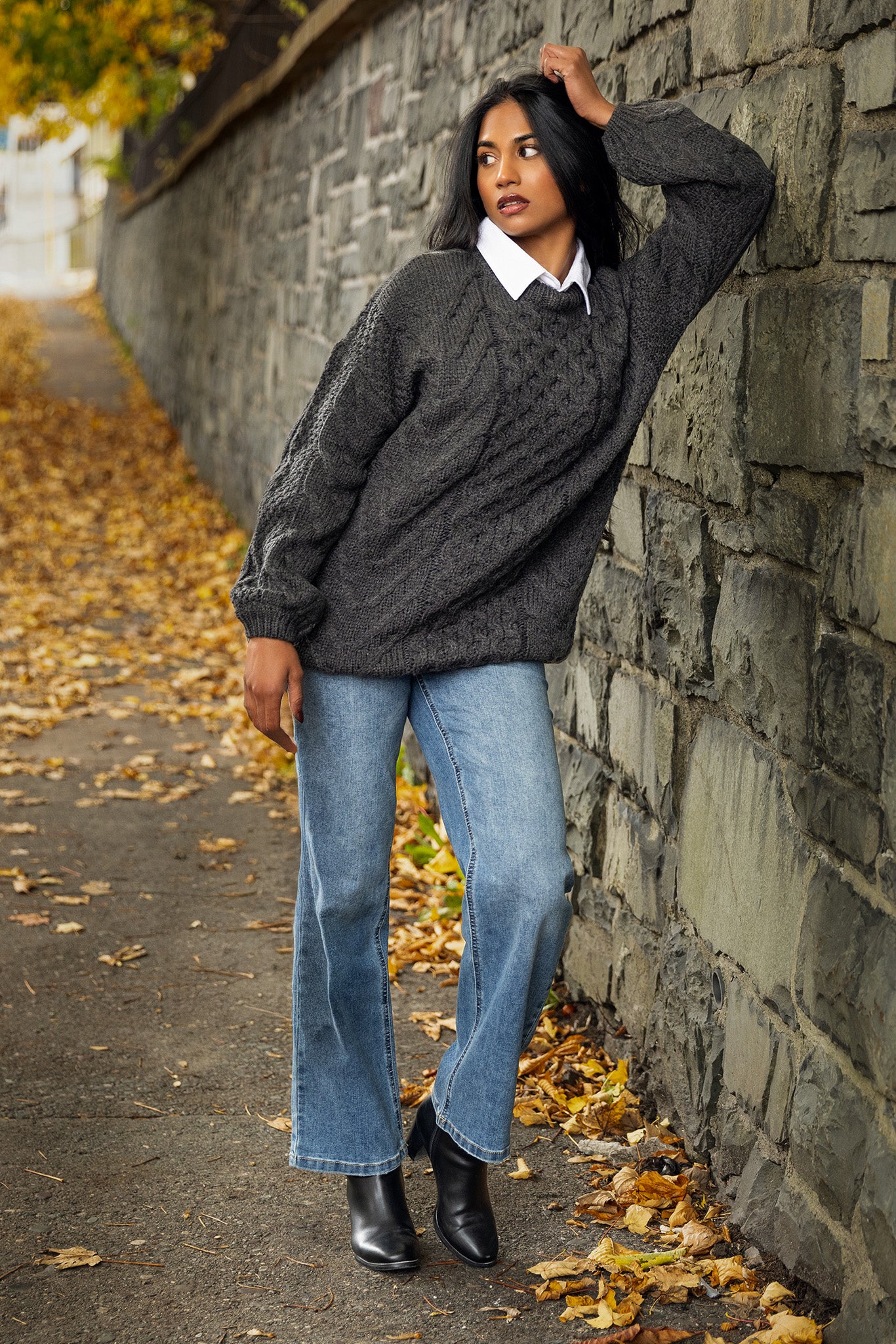 Crew-Neck Cable-Knit Sweater