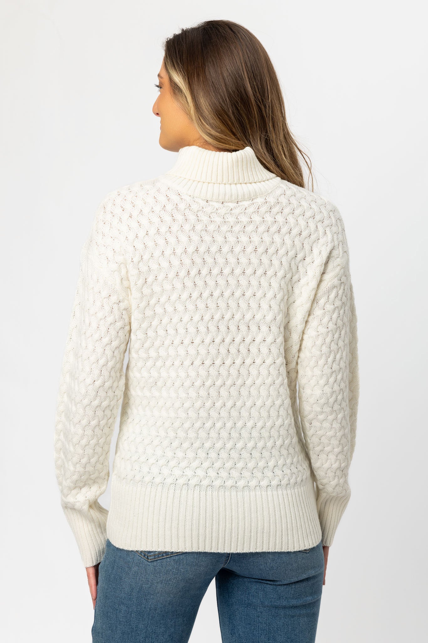 Cowl-Neck Balloon Sleeve Novelty Stitch Sweater