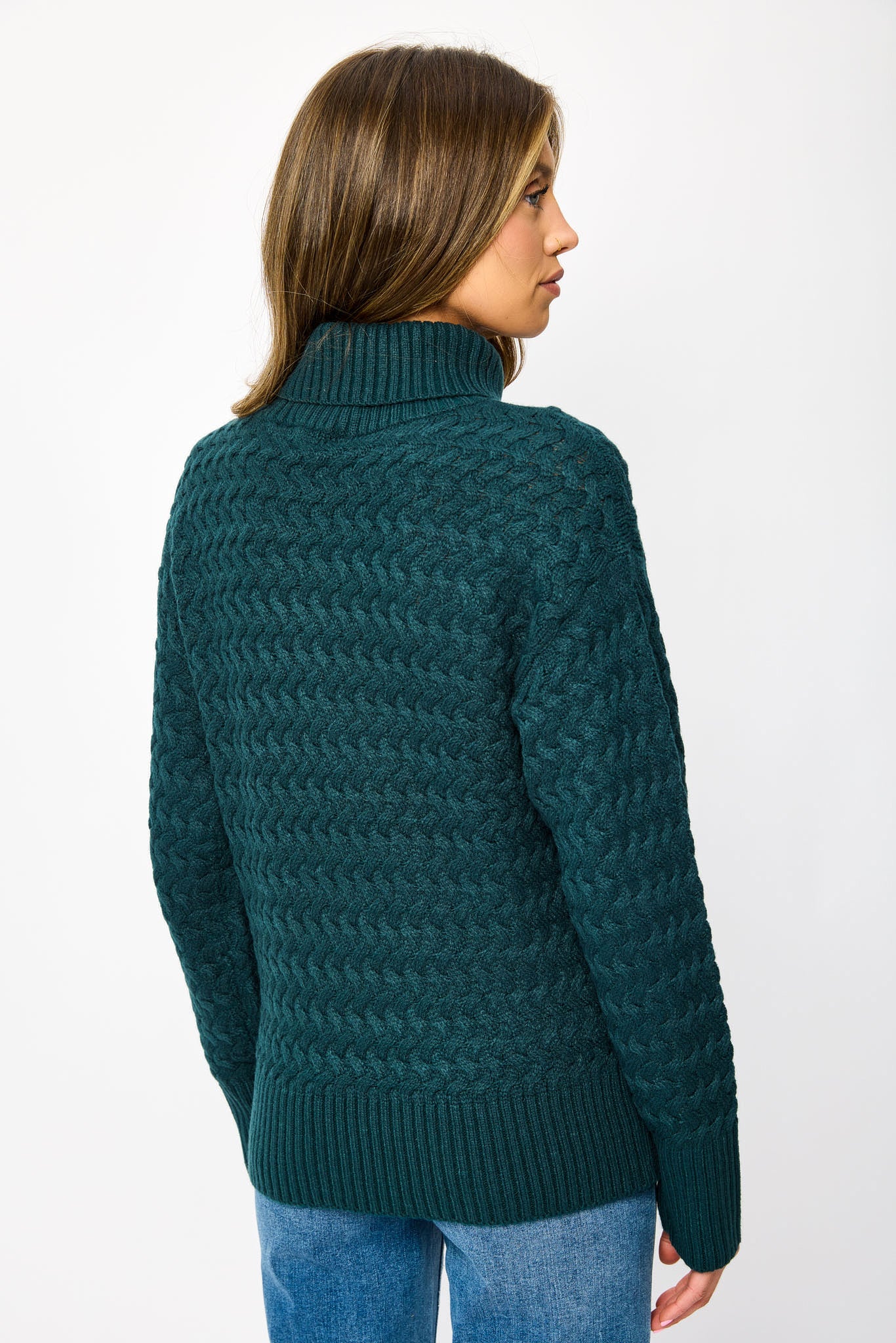 Cowl-Neck Balloon Sleeve Novelty Stitch Sweater