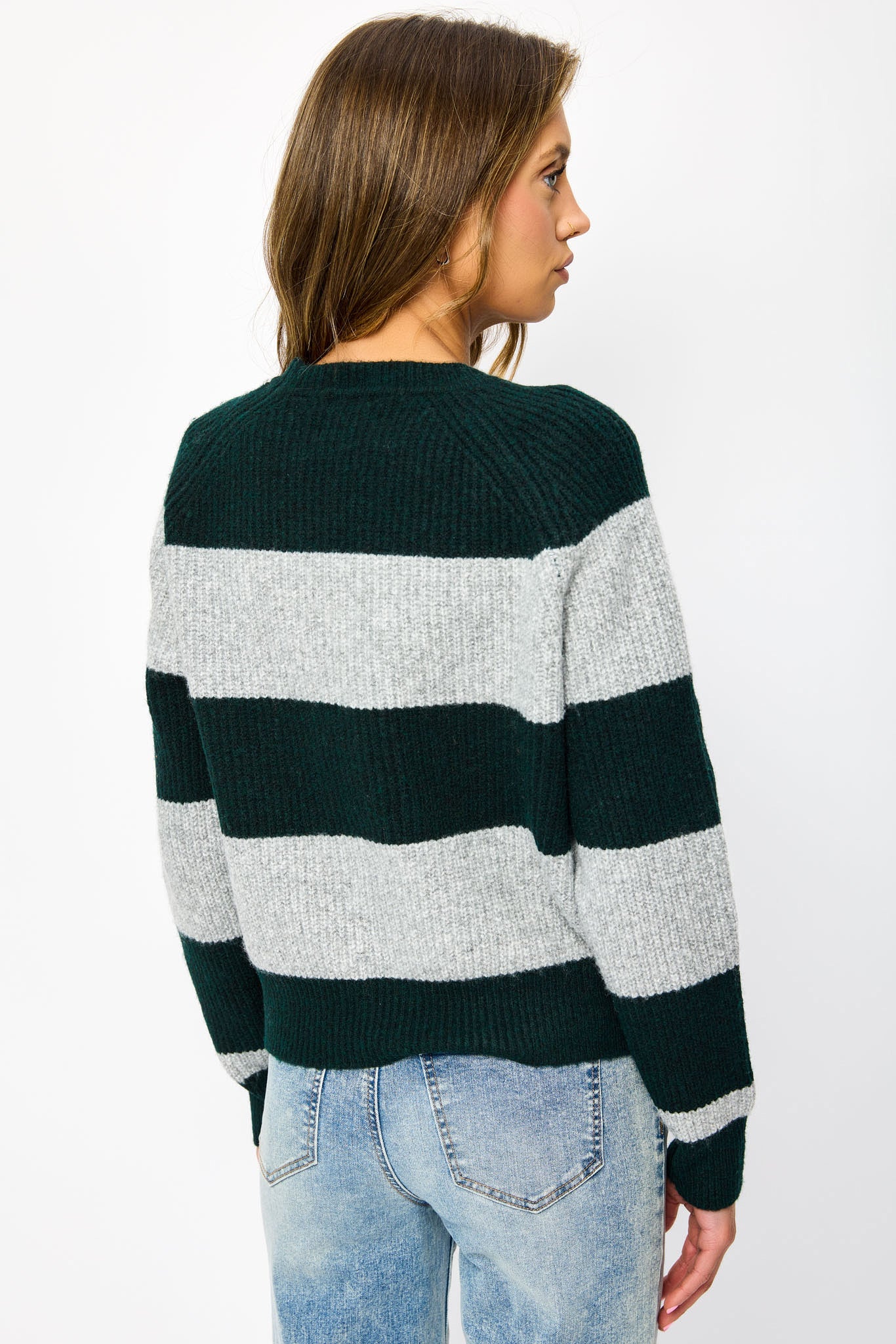 Wide Stripe Crew-Neck Long Sleeve Sweater
