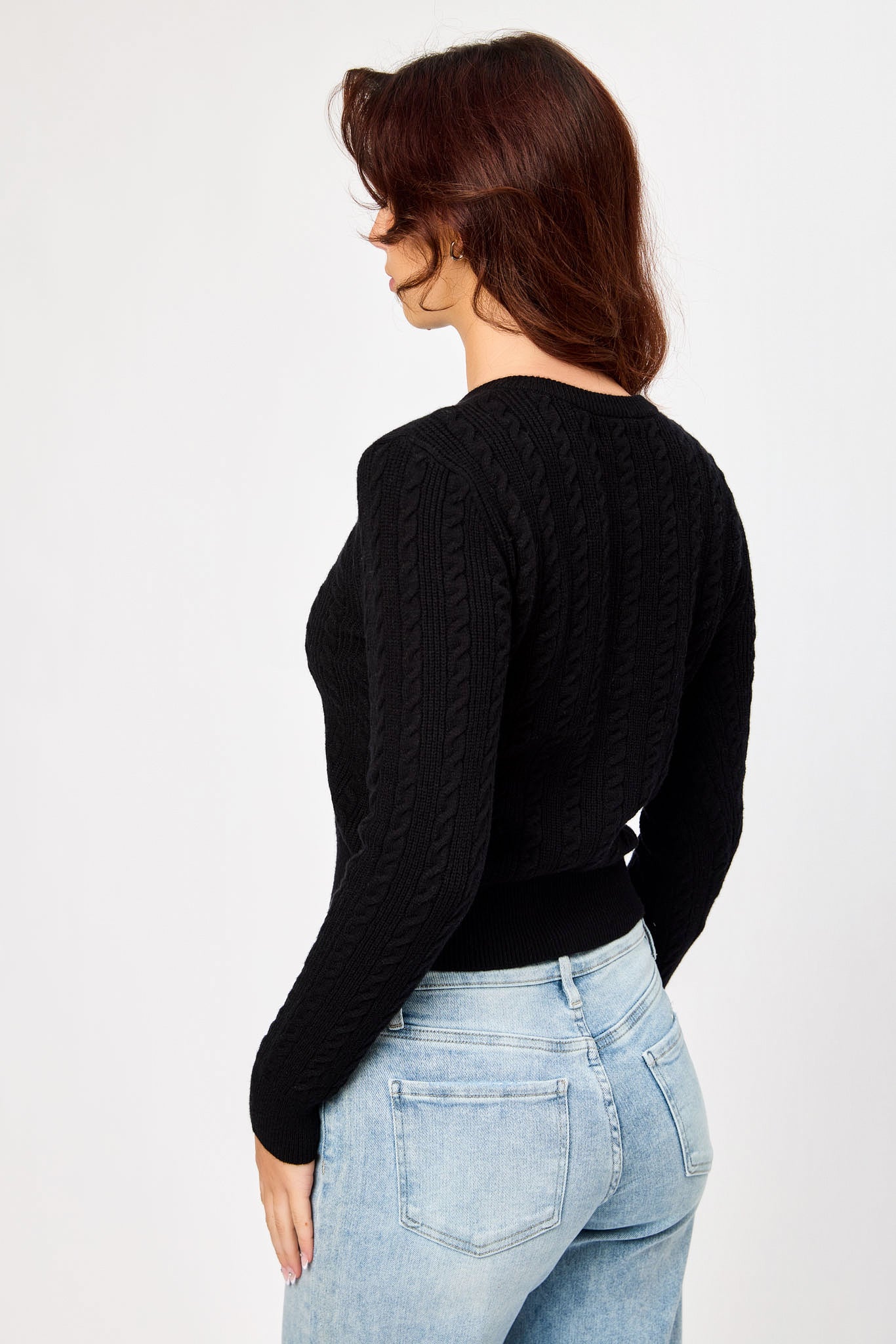 Scoop-Neck Cable Knit Cardigan