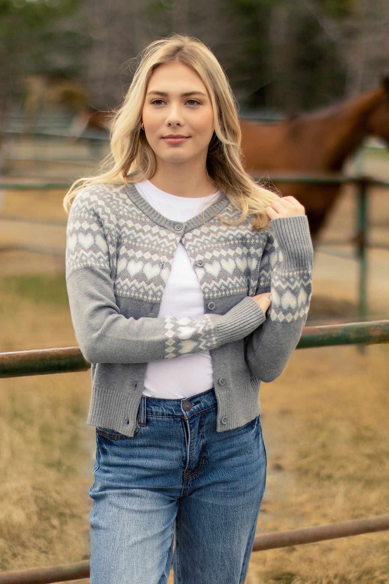 Fairisle Jacquard Crew-Neck Button-Front Cardigan